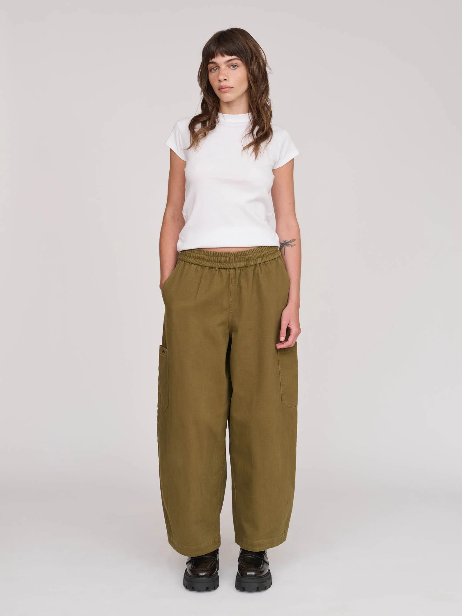 Bev Khaki Barrel Leg Pants - Image 3