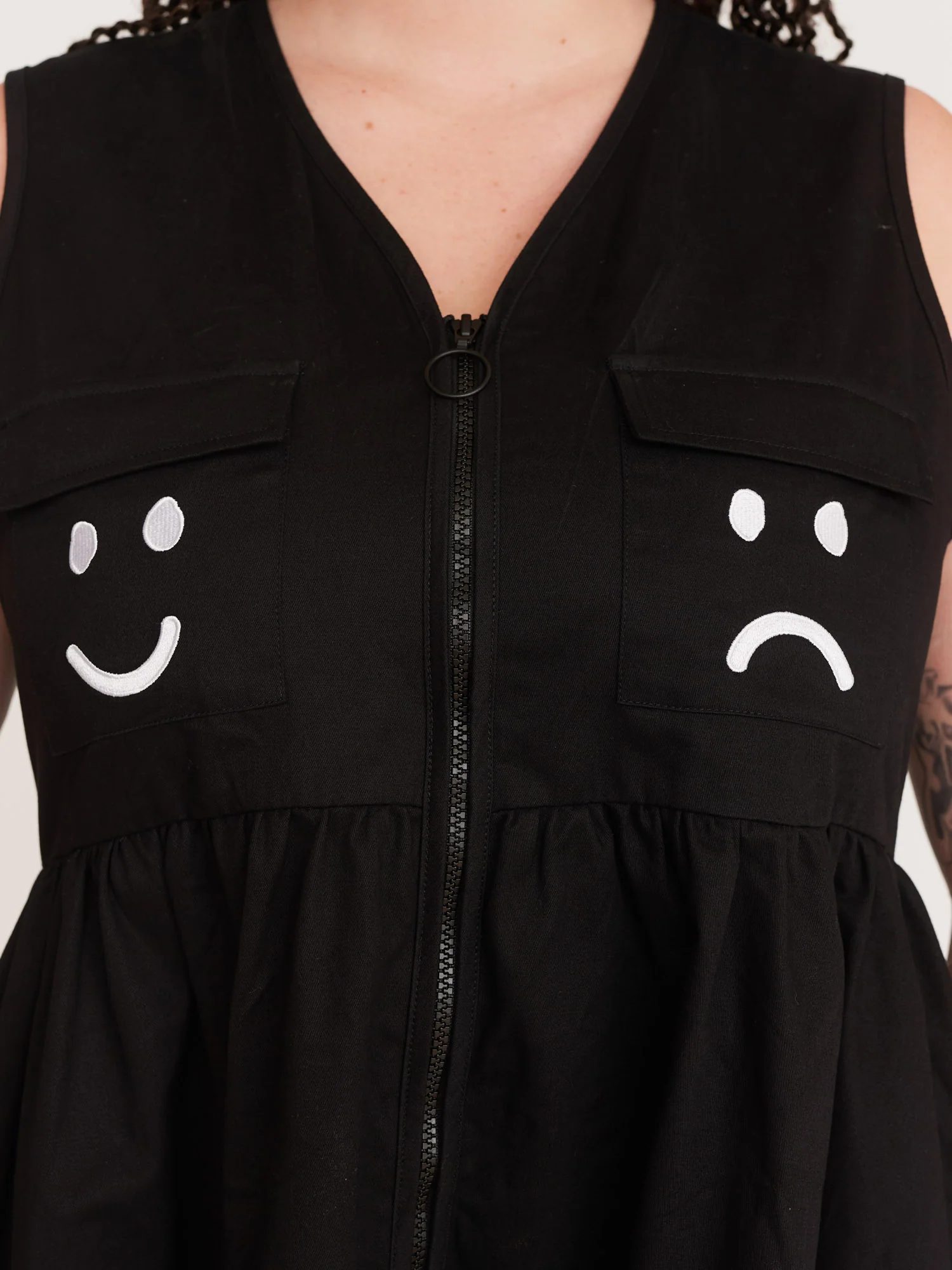 Black Happy Sad Gilet Dress - Image 4