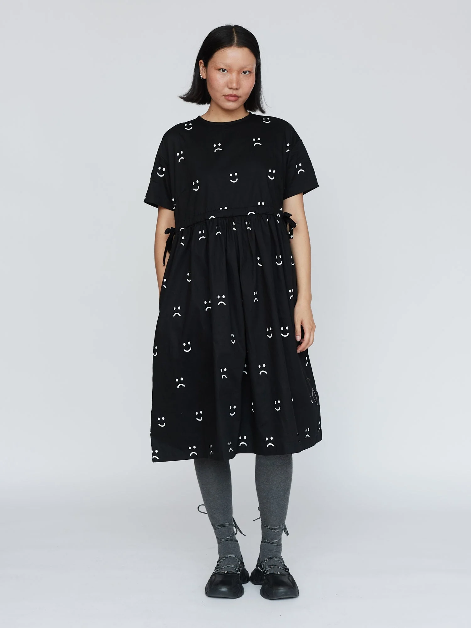 Black Happy Sad Side Tie Dress