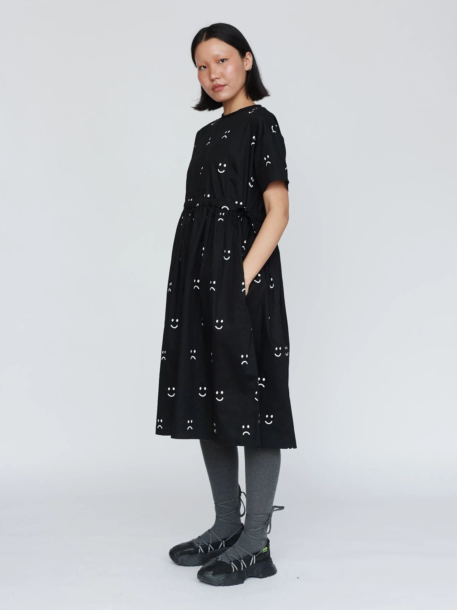 Black Happy Sad Side Tie Dress - Image 2
