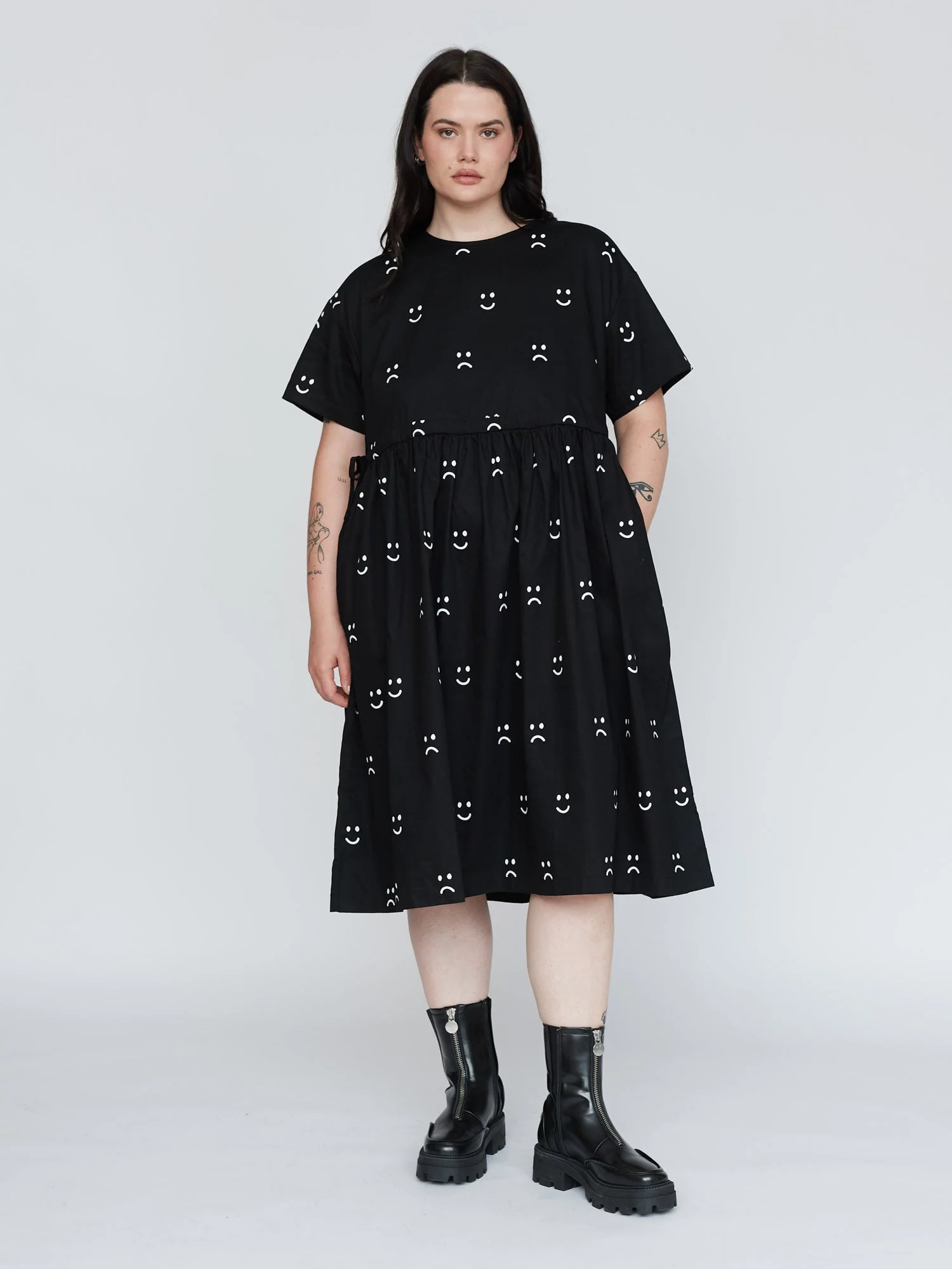 Black Happy Sad Side Tie Dress - Image 3