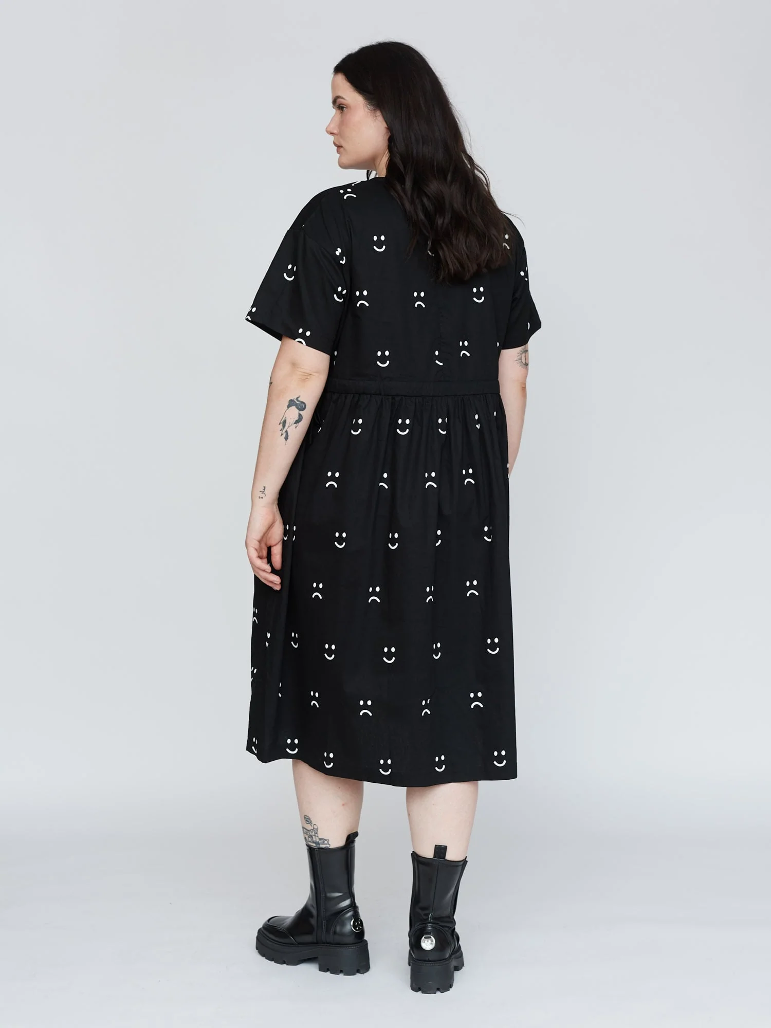 Black Happy Sad Side Tie Dress - Image 4