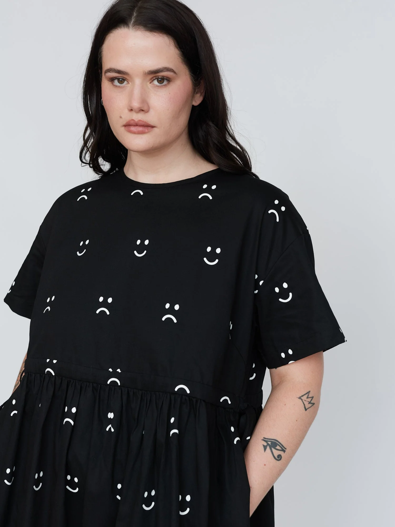 Black Happy Sad Side Tie Dress - Image 5