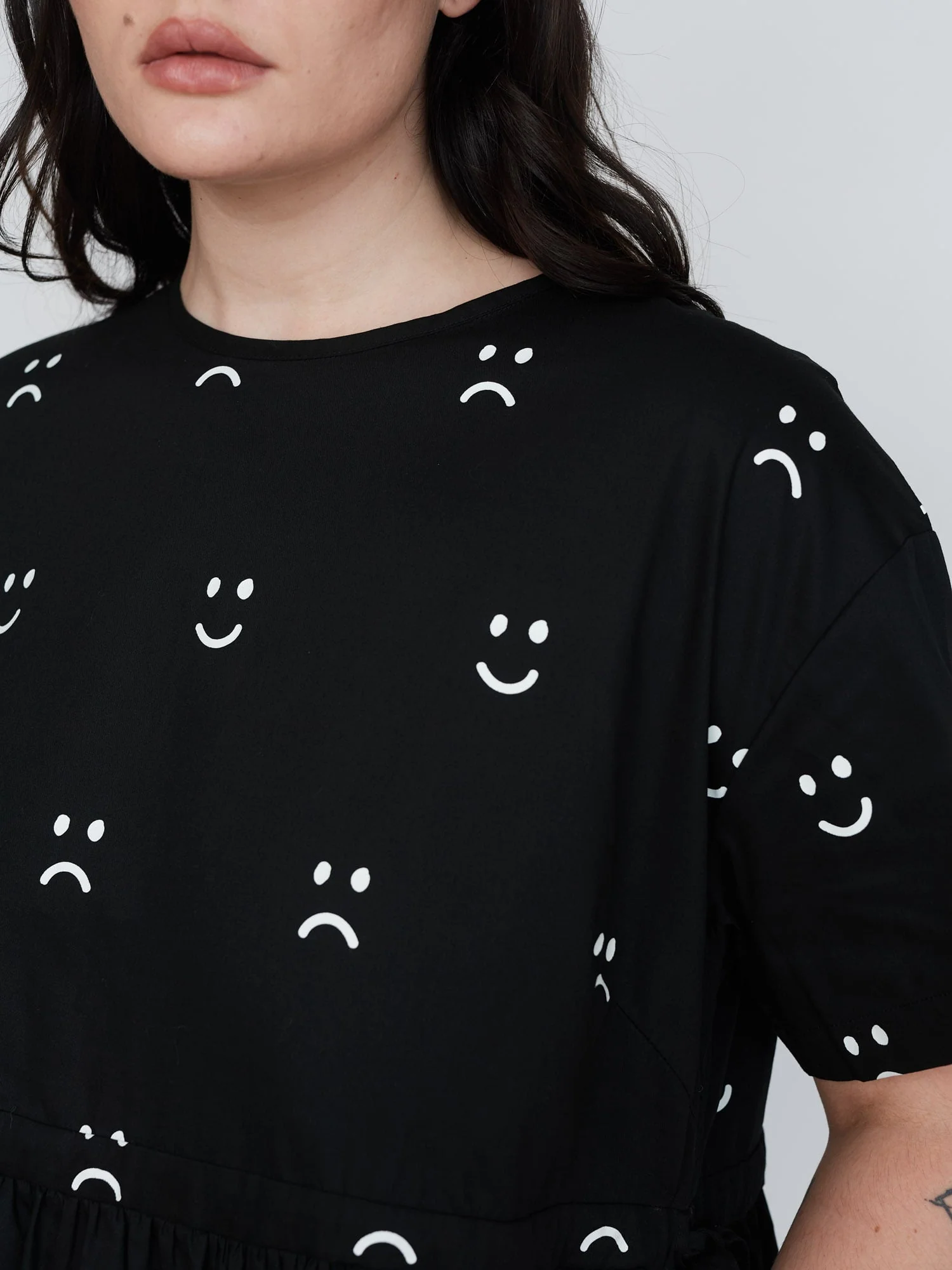 Black Happy Sad Side Tie Dress - Image 6