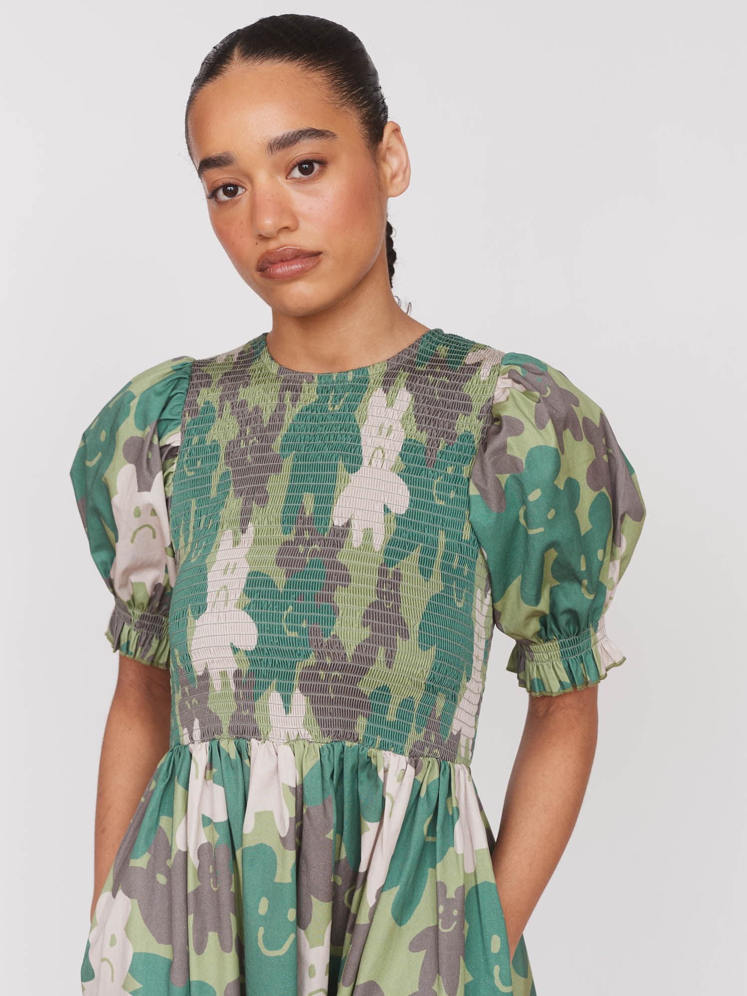 Camo Bears Shirred Dress