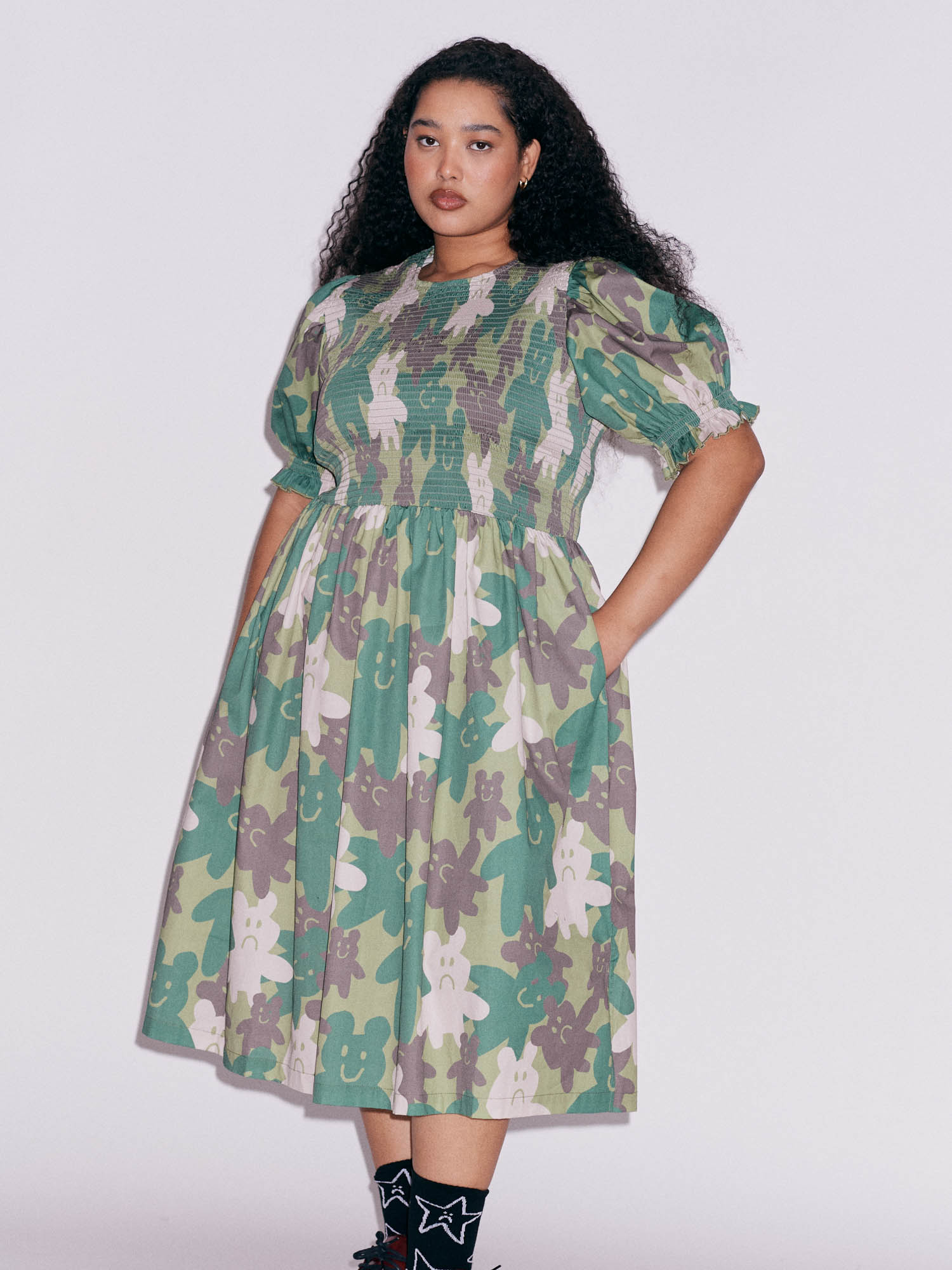 Camo Bears Shirred Dress - Image 4