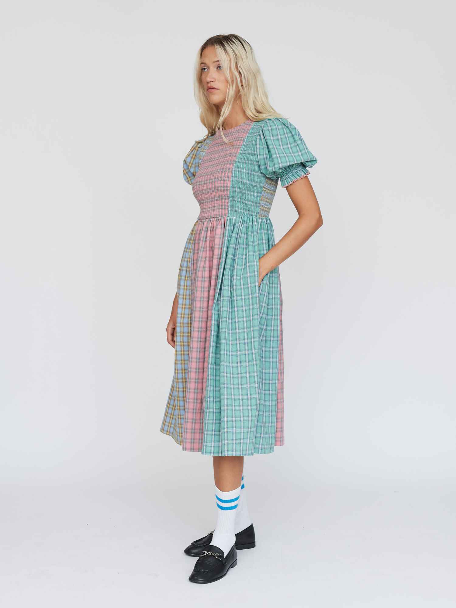 Checking You Out Shirred Dress - Image 2