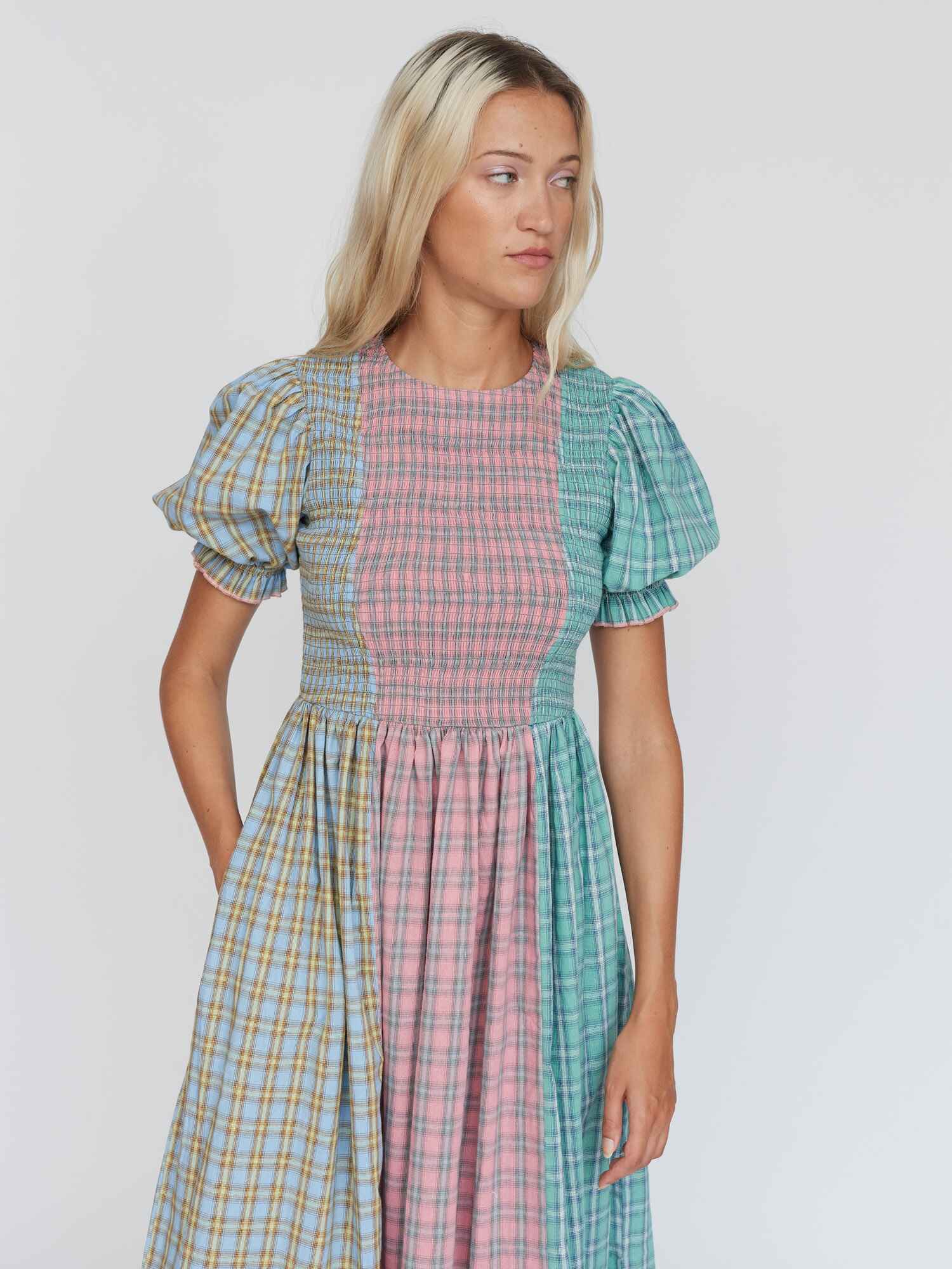 Checking You Out Shirred Dress - Image 3