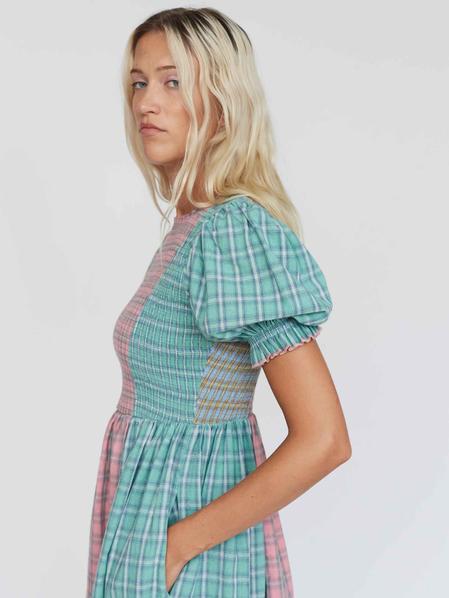 Checking You Out Shirred Dress - Image 4