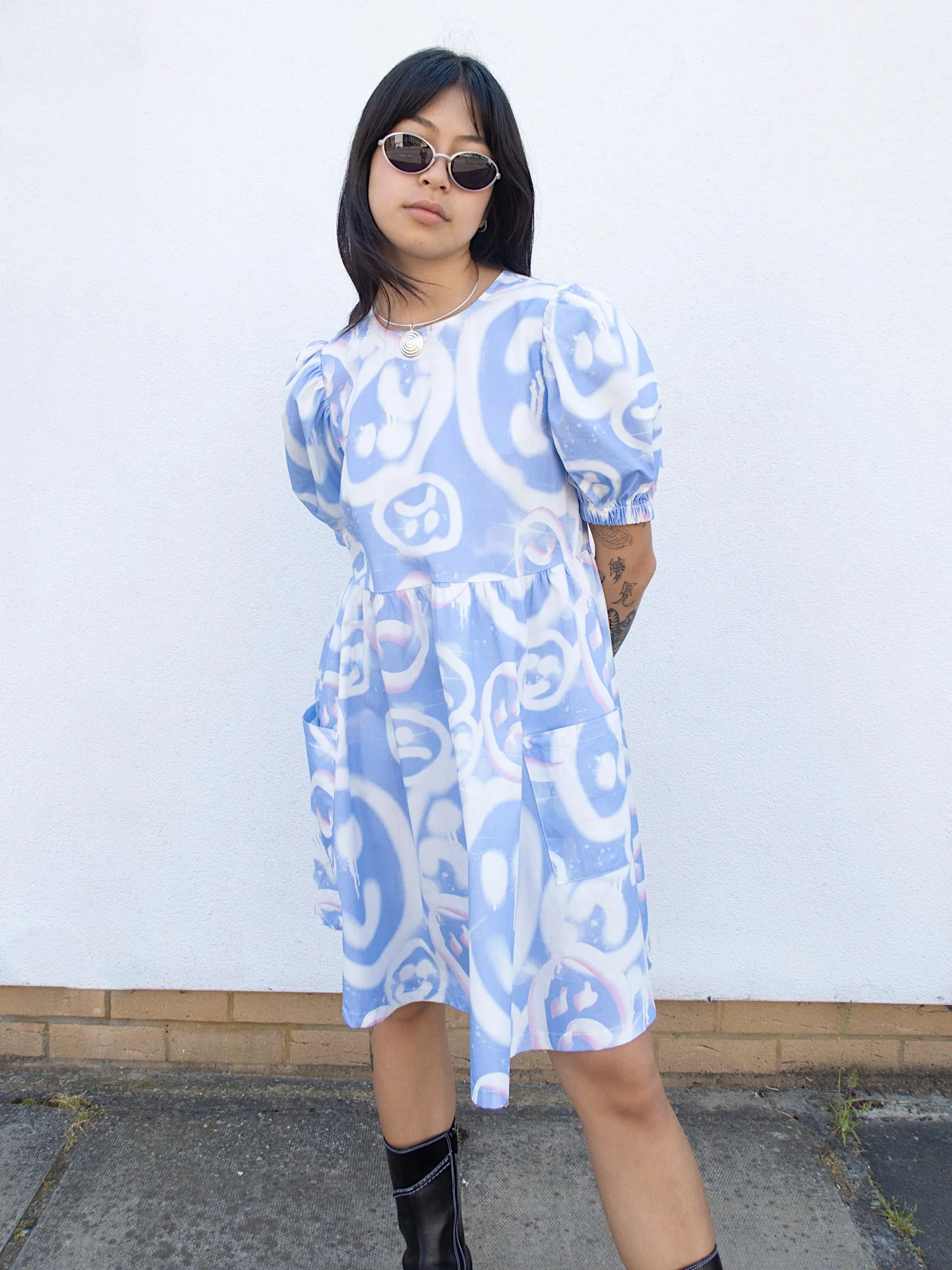 Drippy Spray Face Puff Sleeve Mini Dress - Image 7