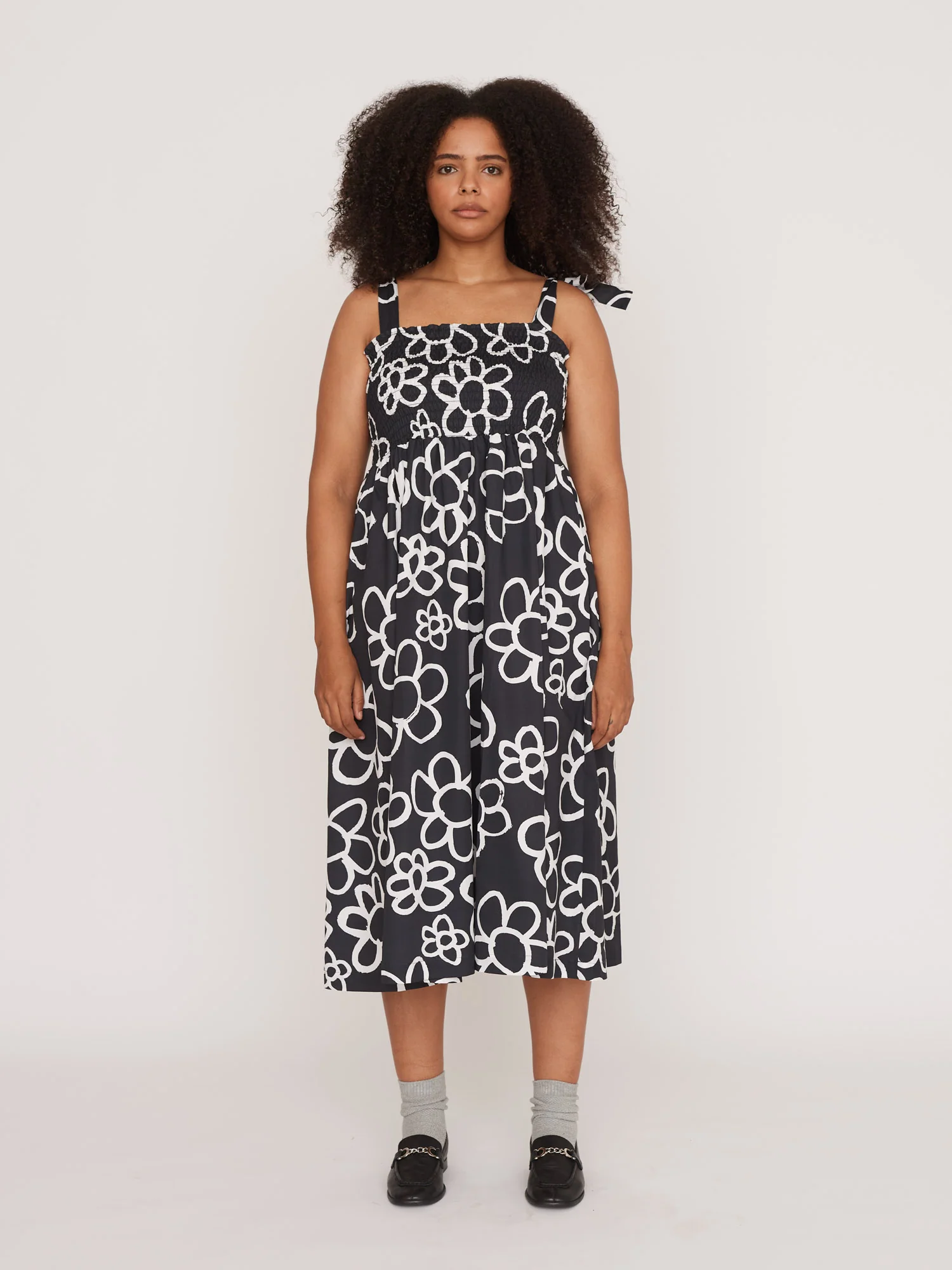 Flower Scribble Tie Shoulder Dress