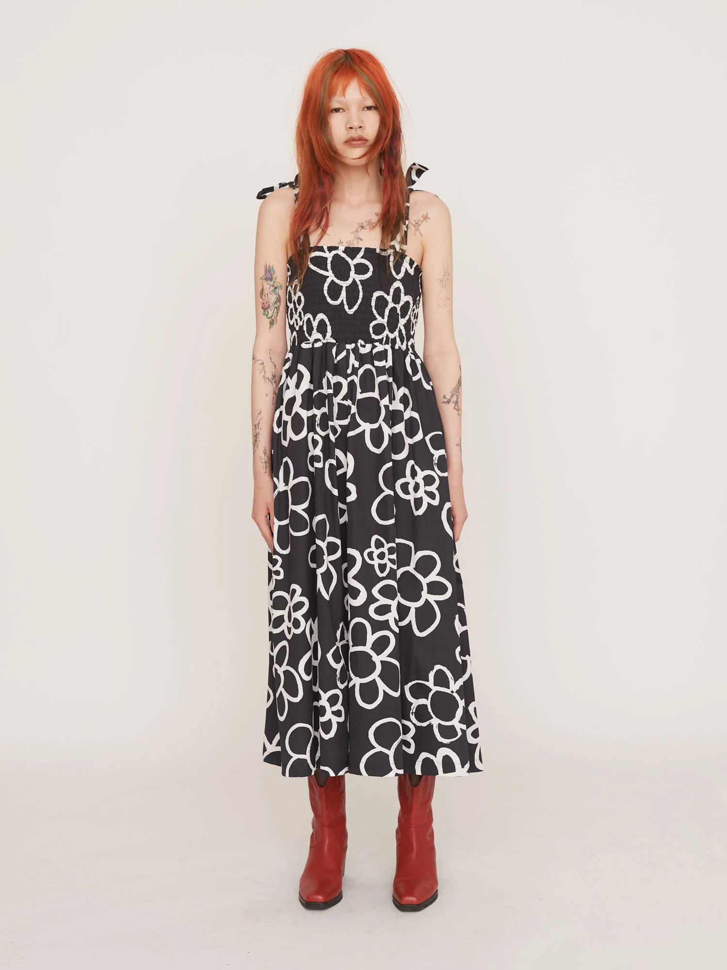 Flower Scribble Tie Shoulder Dress - Image 2