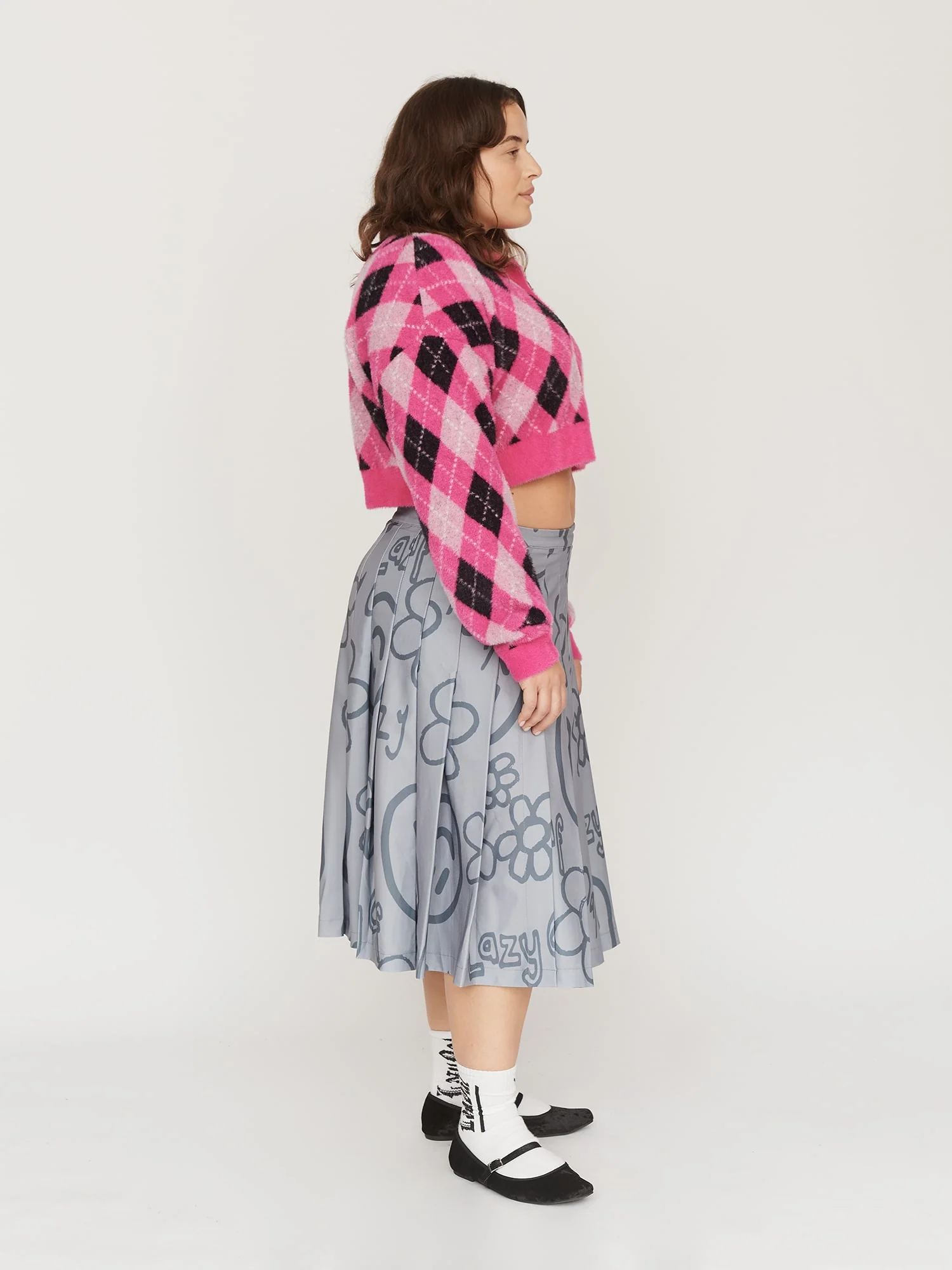Fuzzy Pink Argyle Cardigan - Image 5
