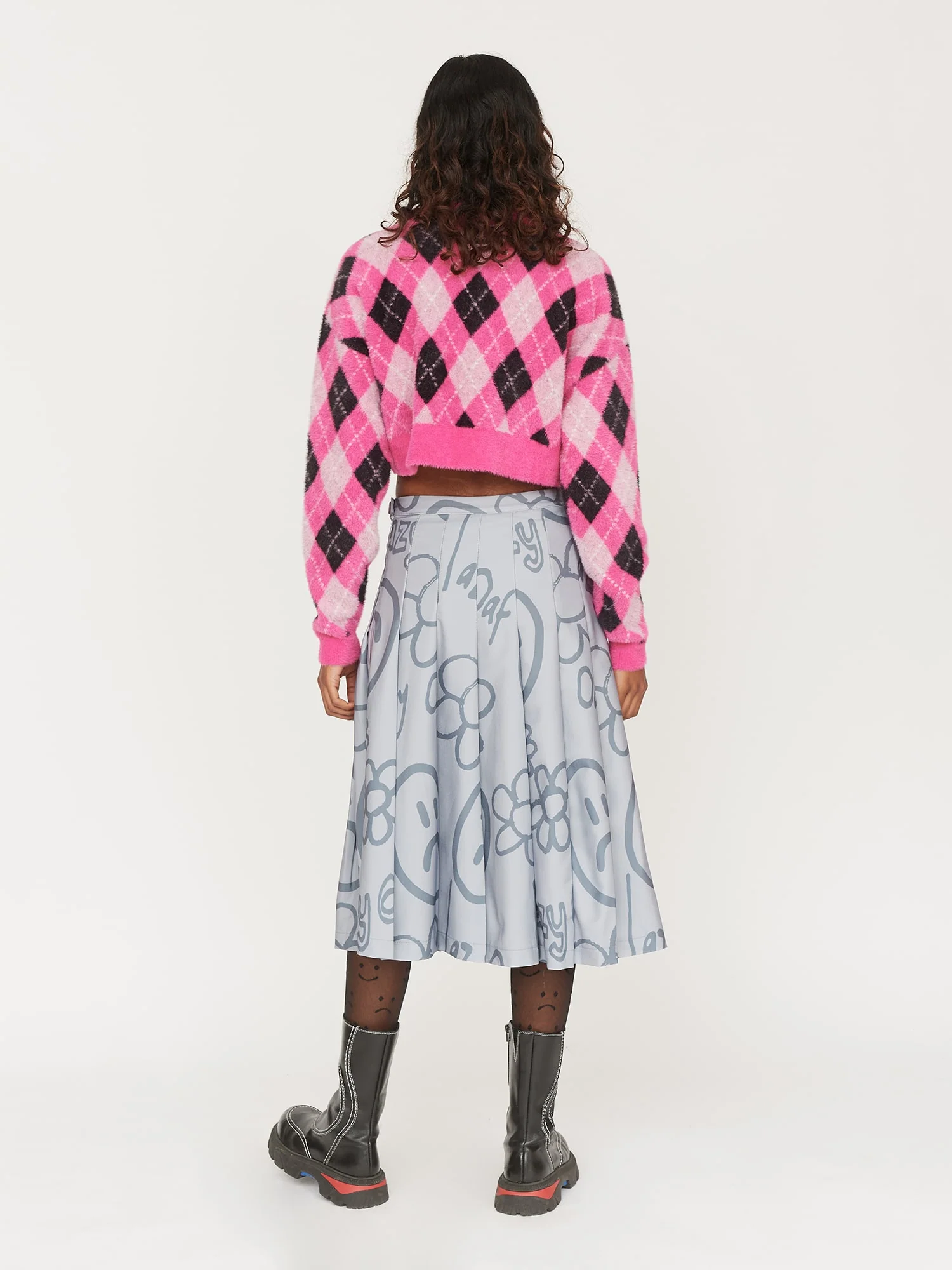Fuzzy Pink Argyle Cardigan - Image 6