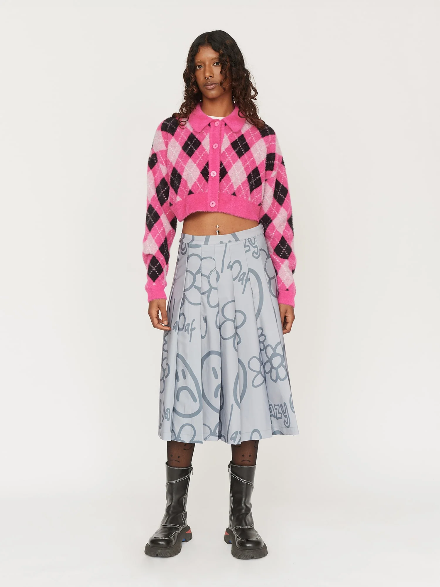 Fuzzy Pink Argyle Cardigan - Image 8