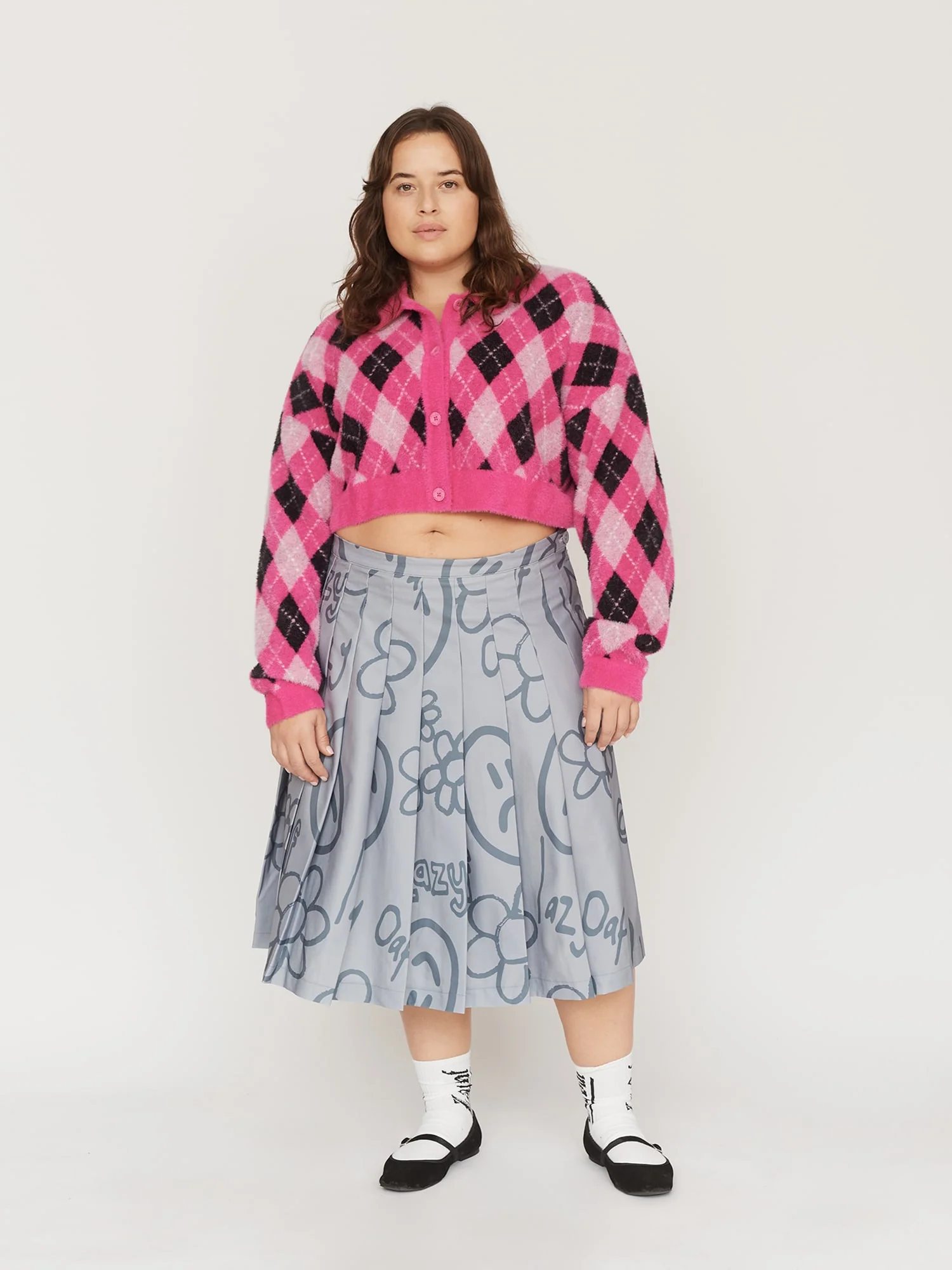 Fuzzy Pink Argyle Cardigan - Image 9