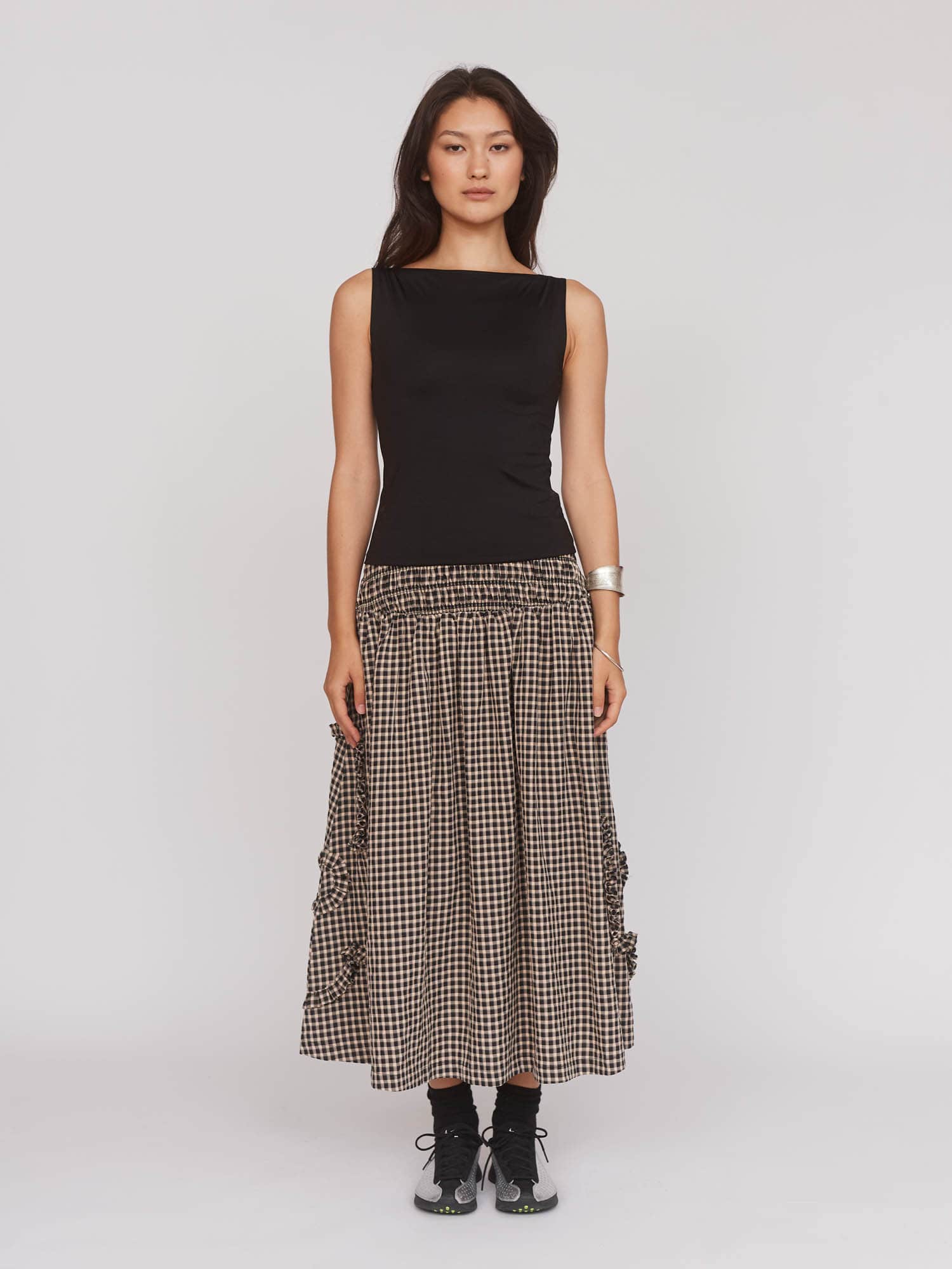 Gingham Flower Shirred Skirt - Image 2