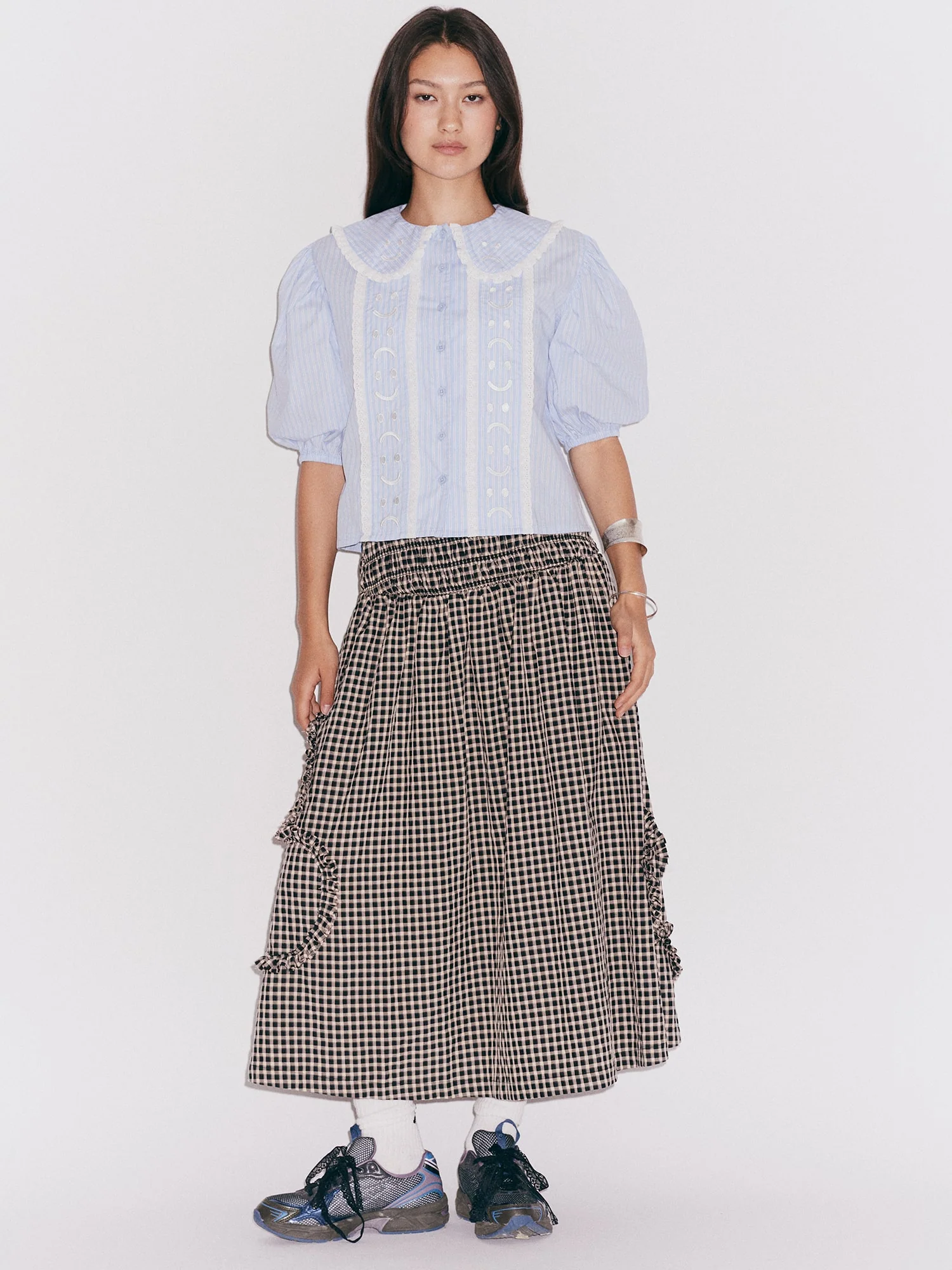 Gingham Flower Shirred Skirt - Image 9