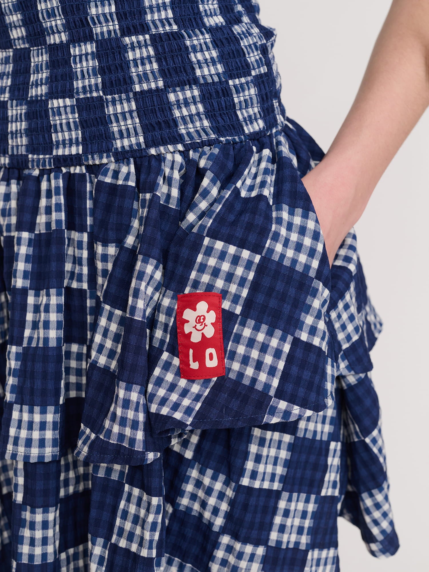 Gingham Shirred Mini Dress - Image 3