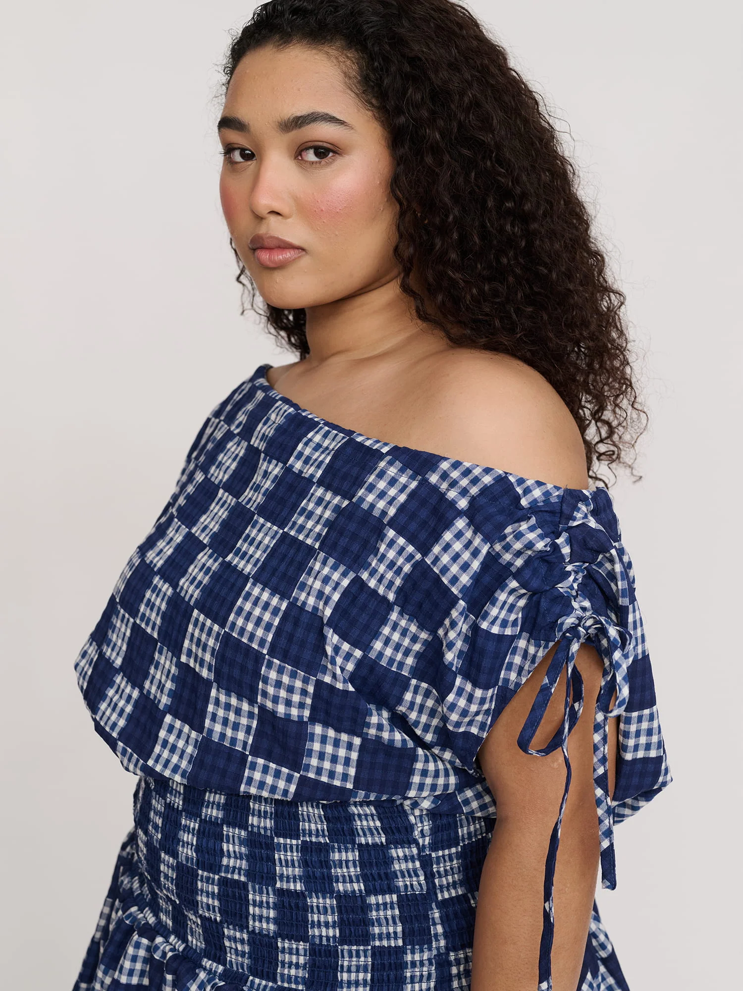 Gingham Shirred Mini Dress - Image 5
