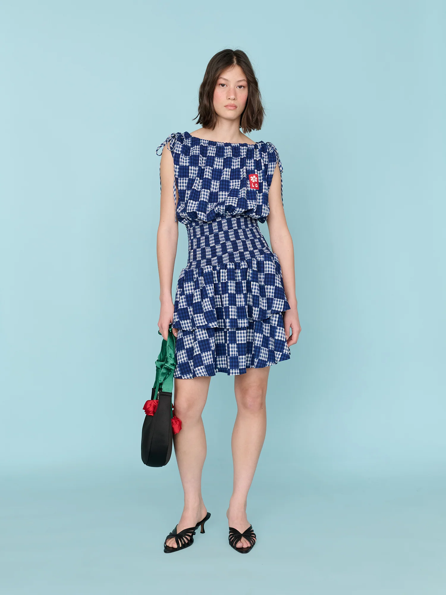 Gingham Shirred Mini Dress - Image 6
