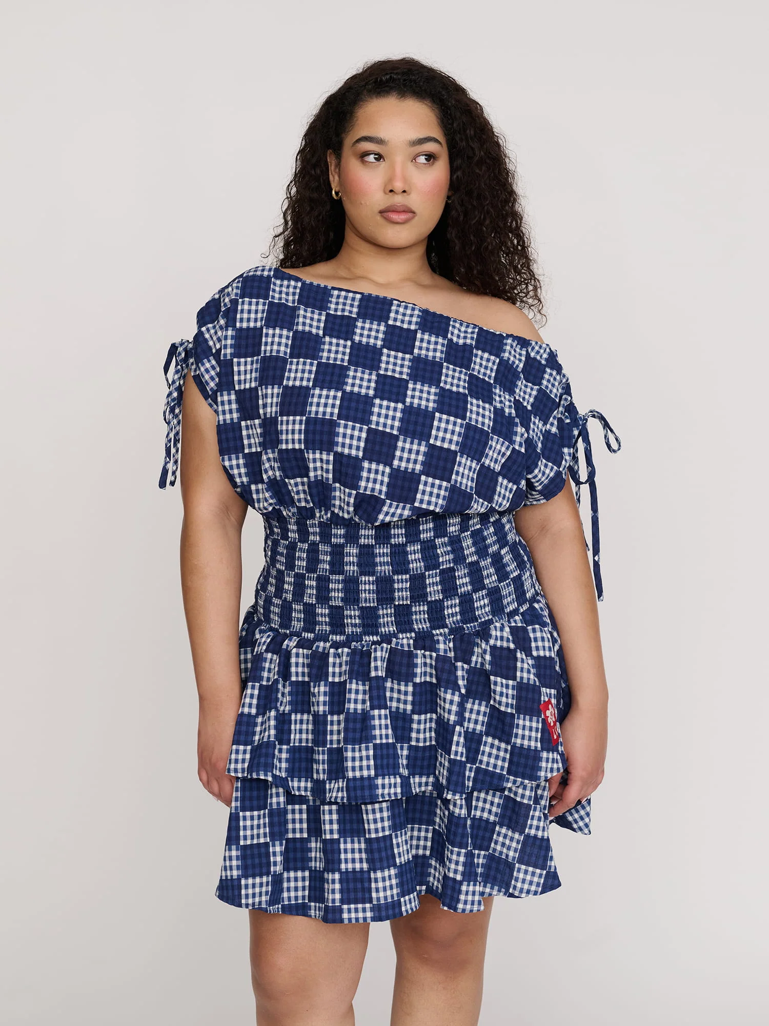 Gingham Shirred Mini Dress - Image 7