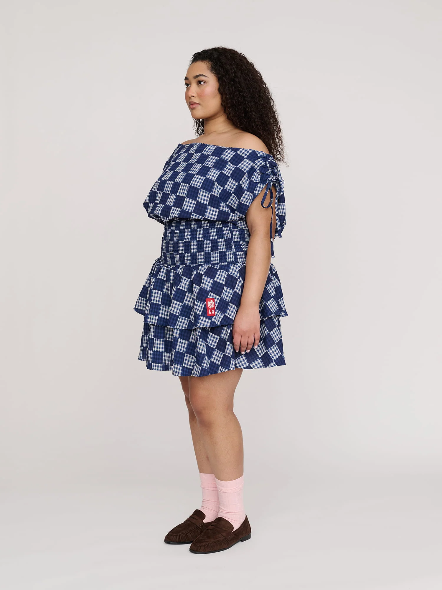 Gingham Shirred Mini Dress - Image 8