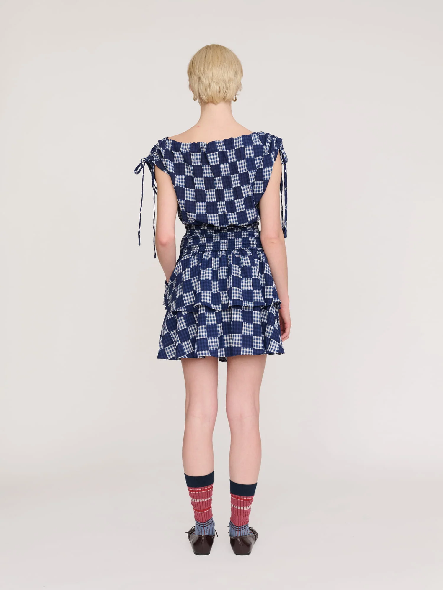 Gingham Shirred Mini Dress - Image 9