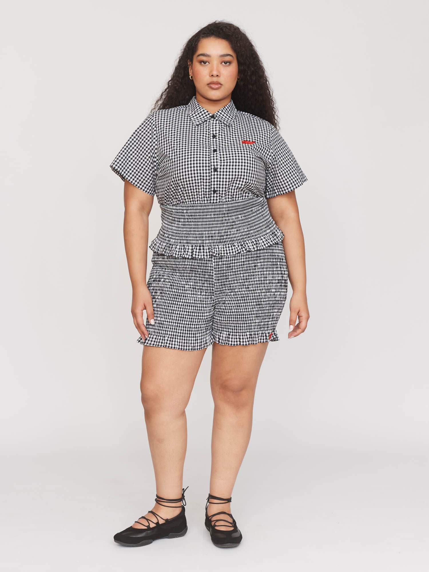 Gingham Shirred Shorts - Image 7