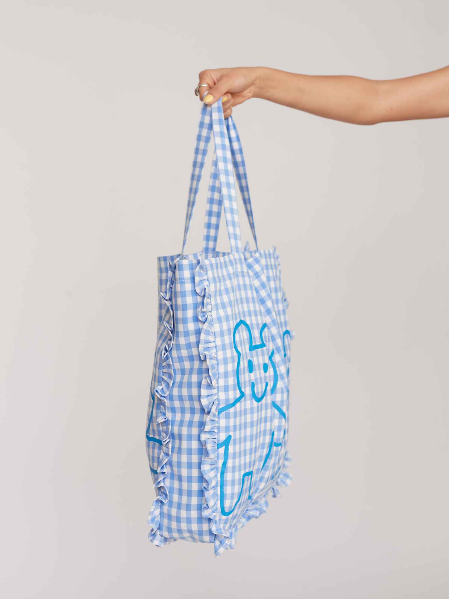 Grin and Bear it Gingham Frill Tote Bag - Image 4