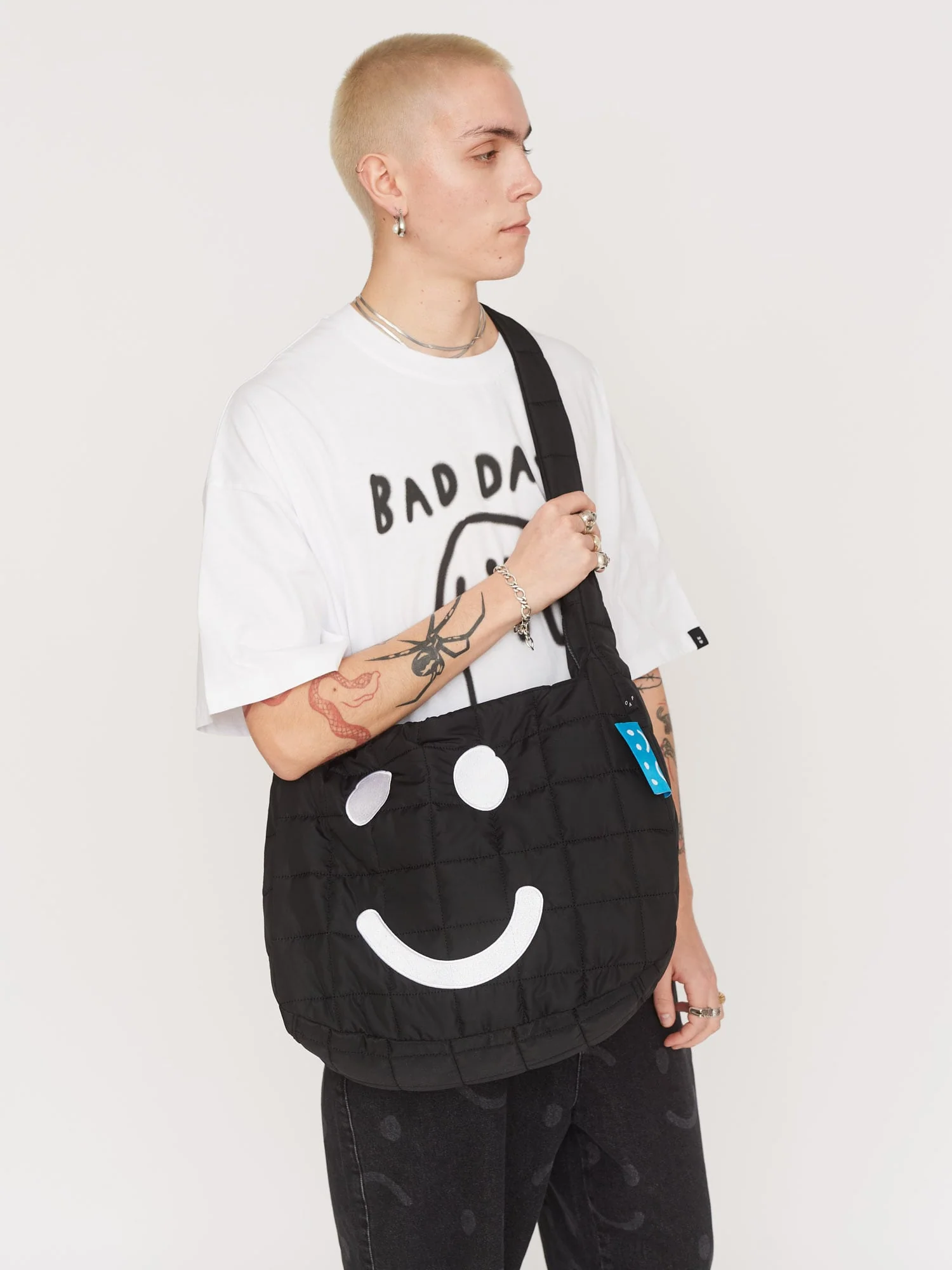 Happy Sad Black Quilted Shoulder Bag - Image 3