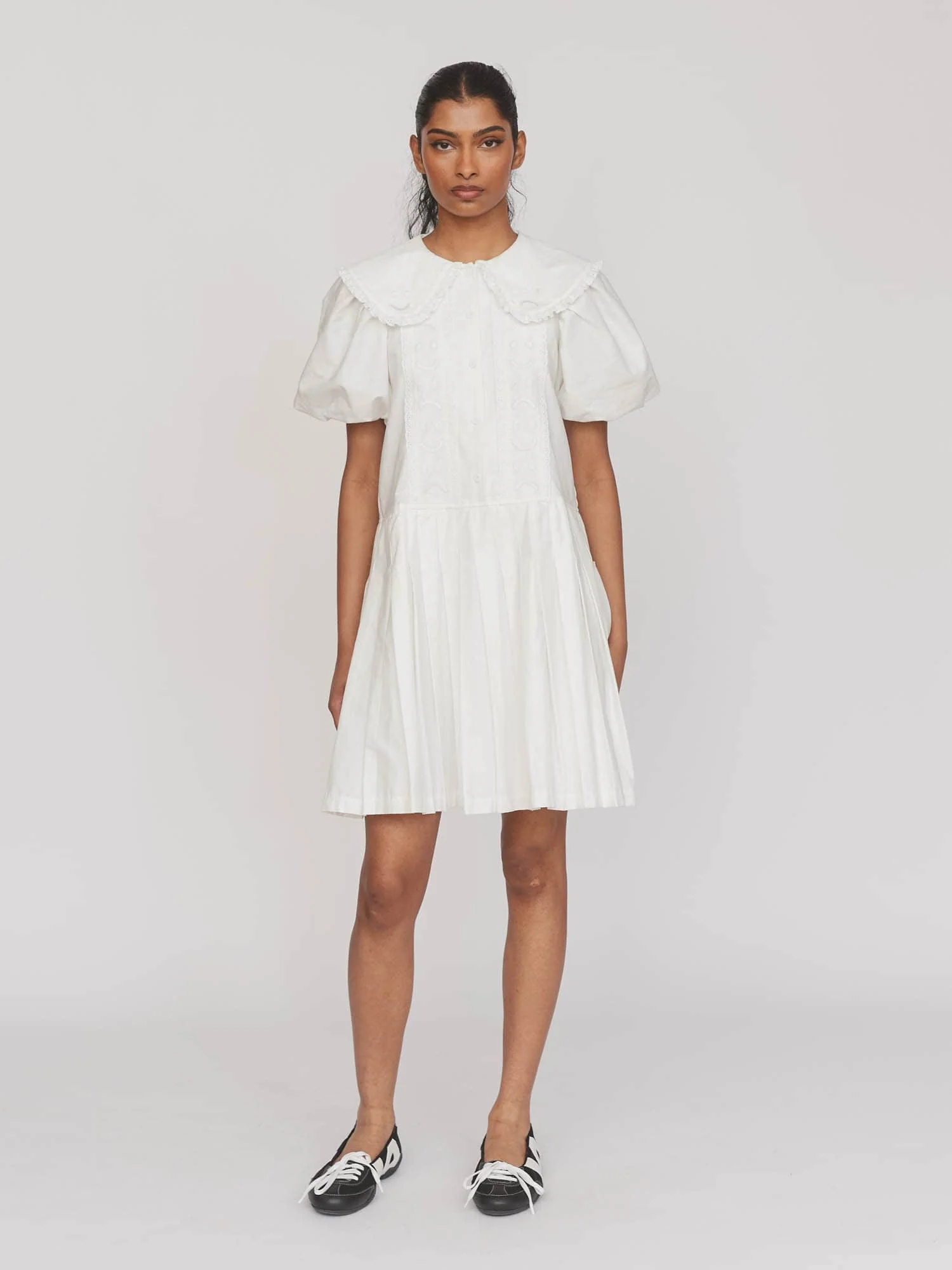 Happy Sad Embroidery Pleated Dress