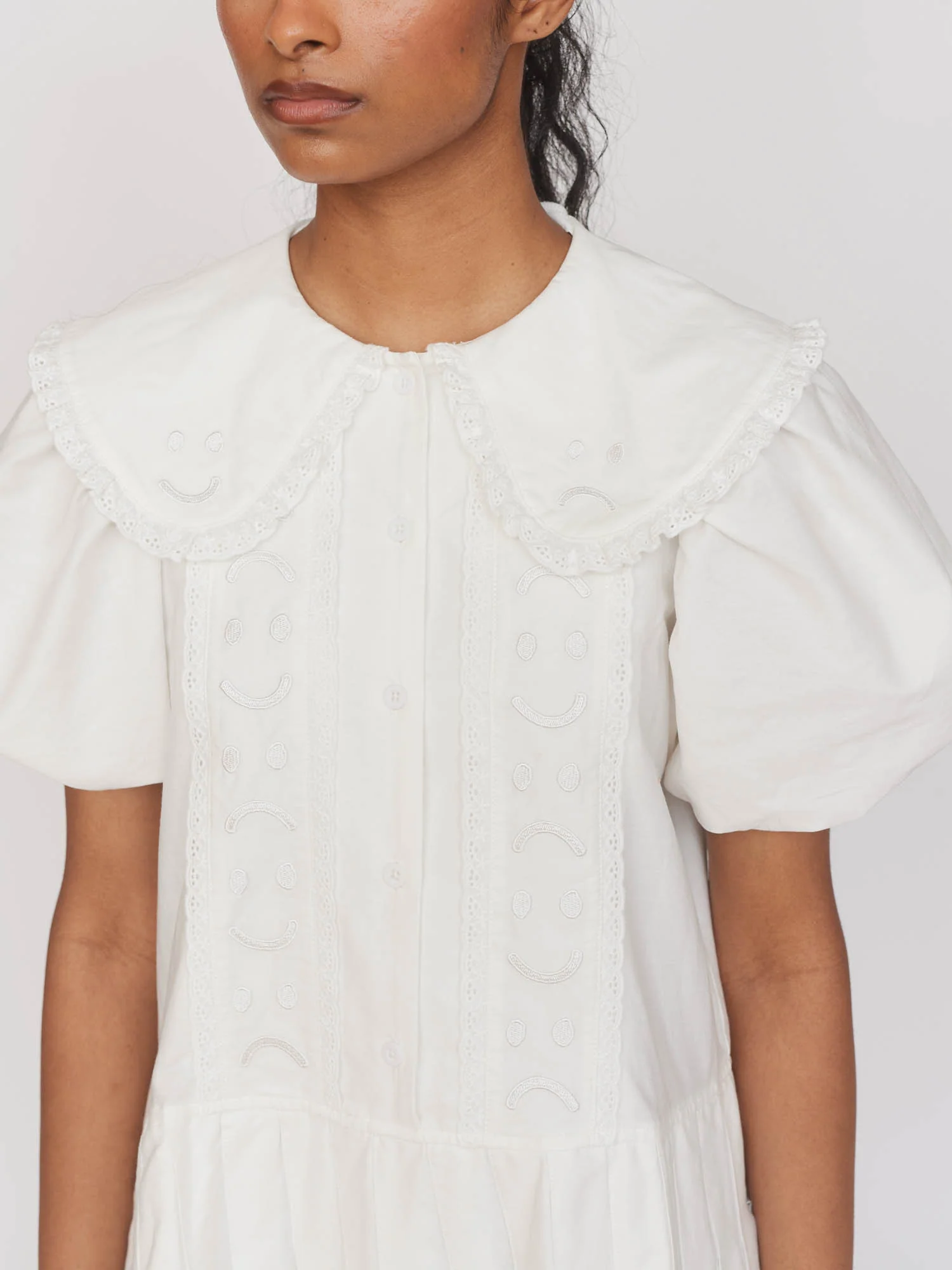 Happy Sad Embroidery Pleated Dress - Image 2