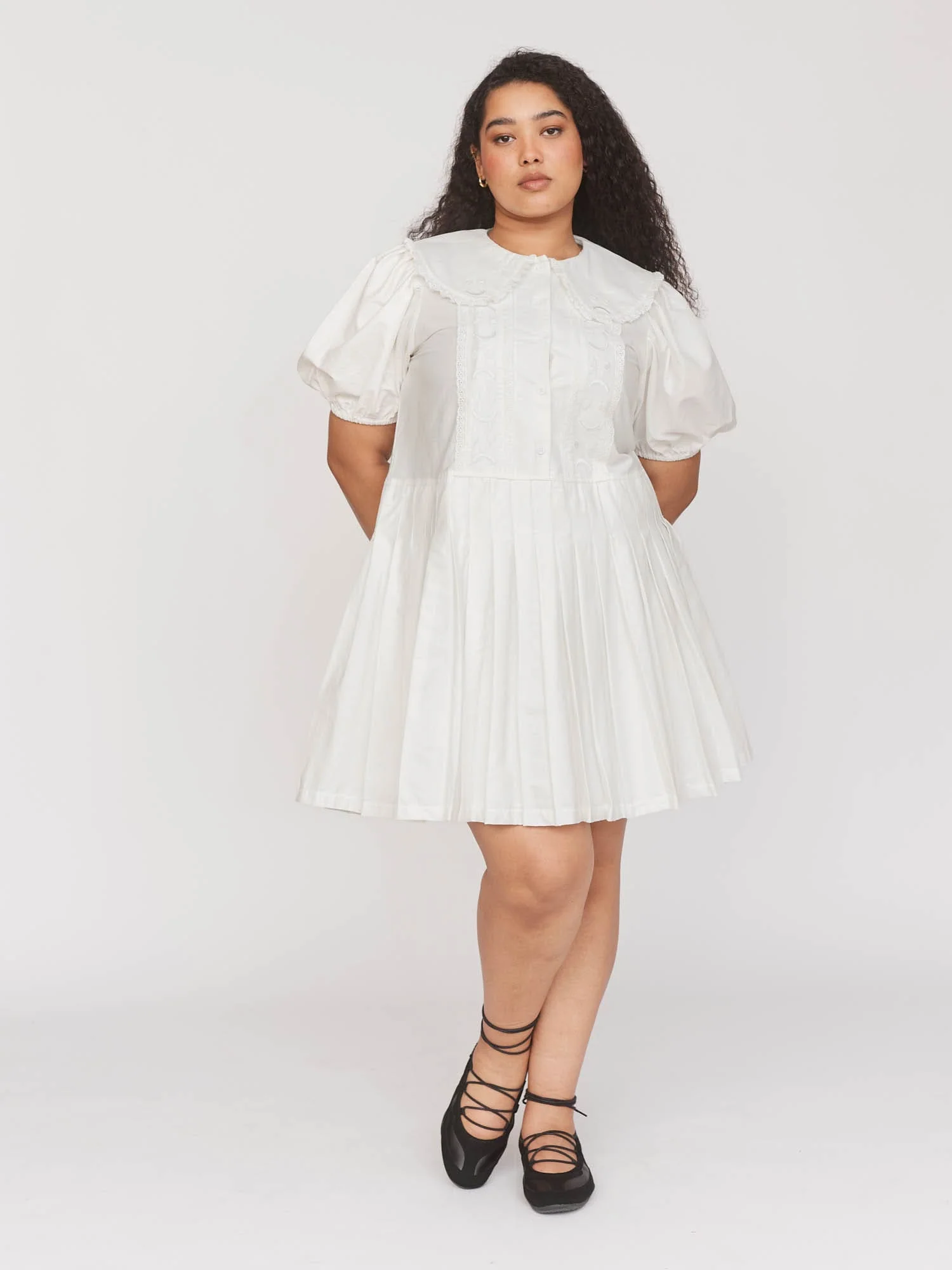 Happy Sad Embroidery Pleated Dress - Image 3