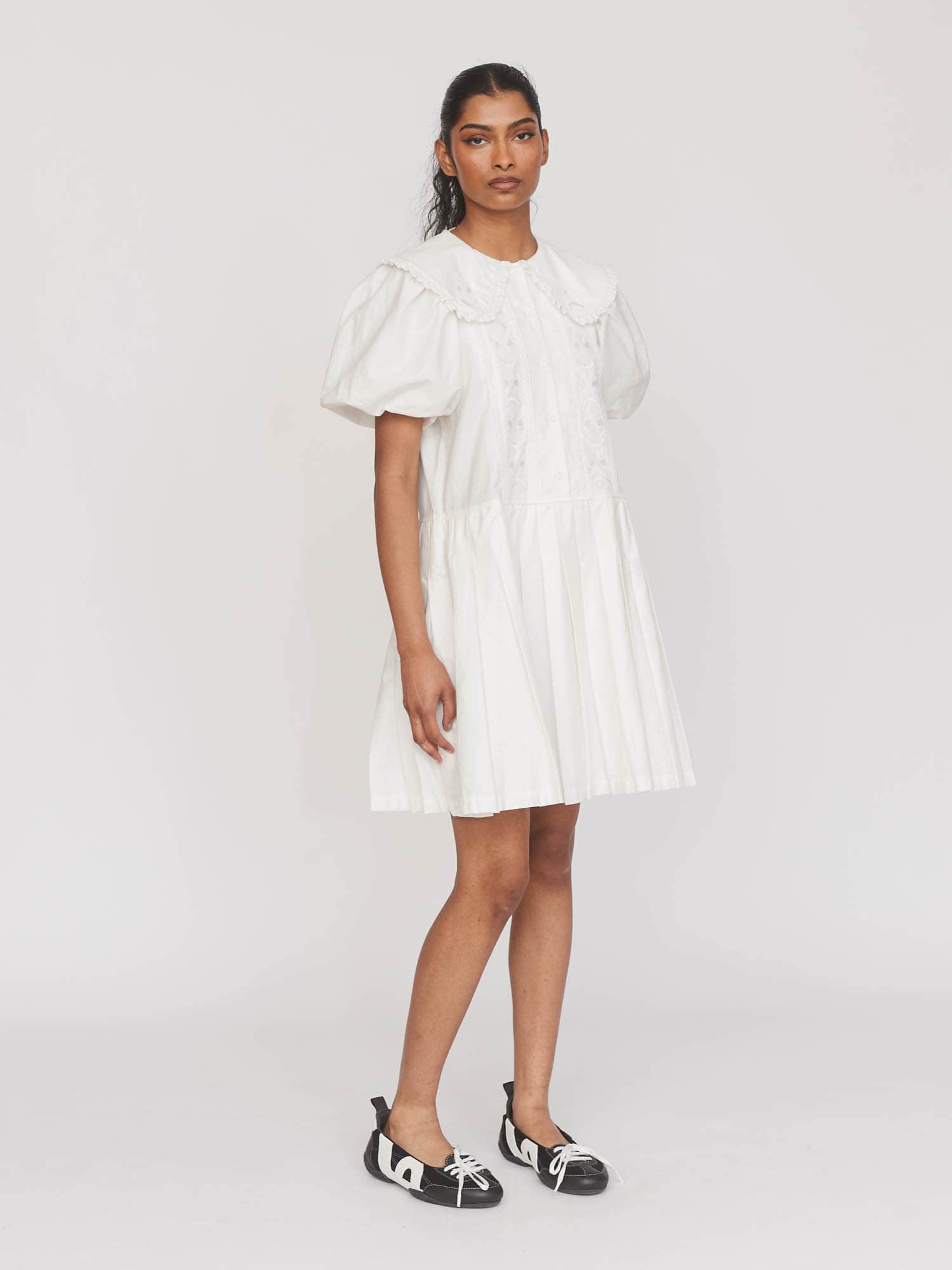 Happy Sad Embroidery Pleated Dress - Image 4