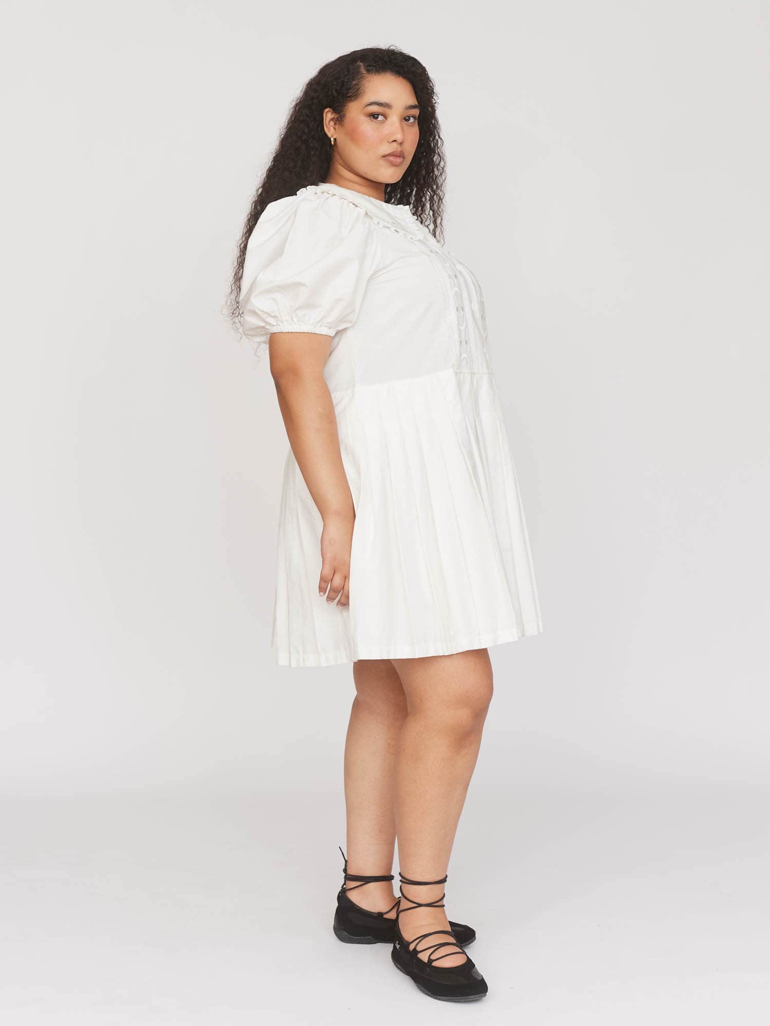 Happy Sad Embroidery Pleated Dress - Image 6