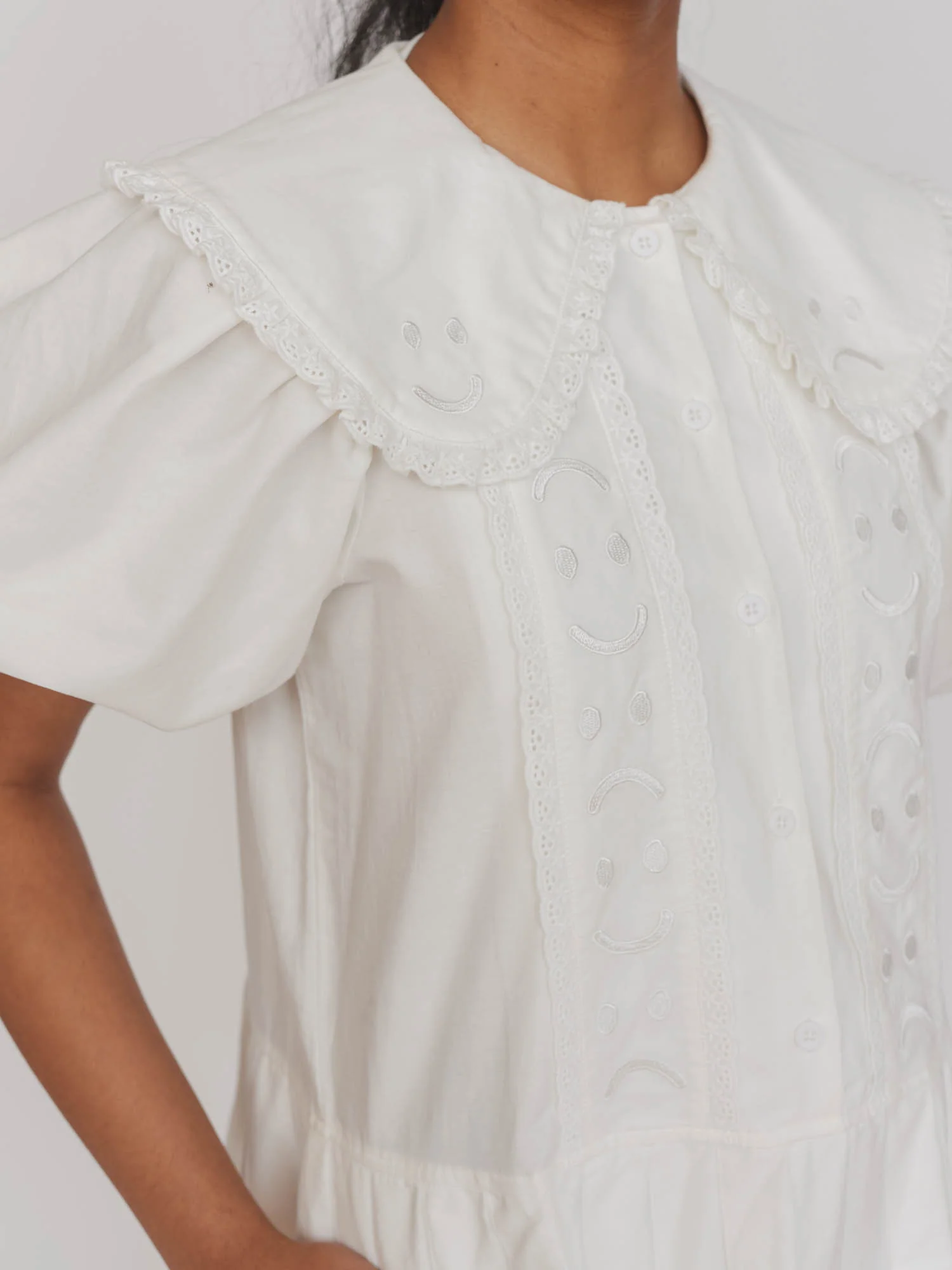 Happy Sad Embroidery Pleated Dress - Image 7