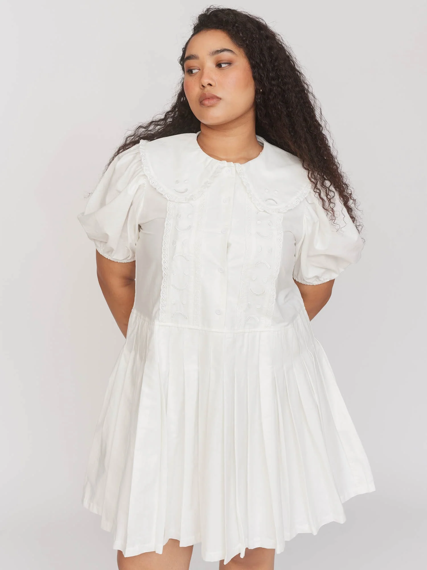 Happy Sad Embroidery Pleated Dress - Image 8