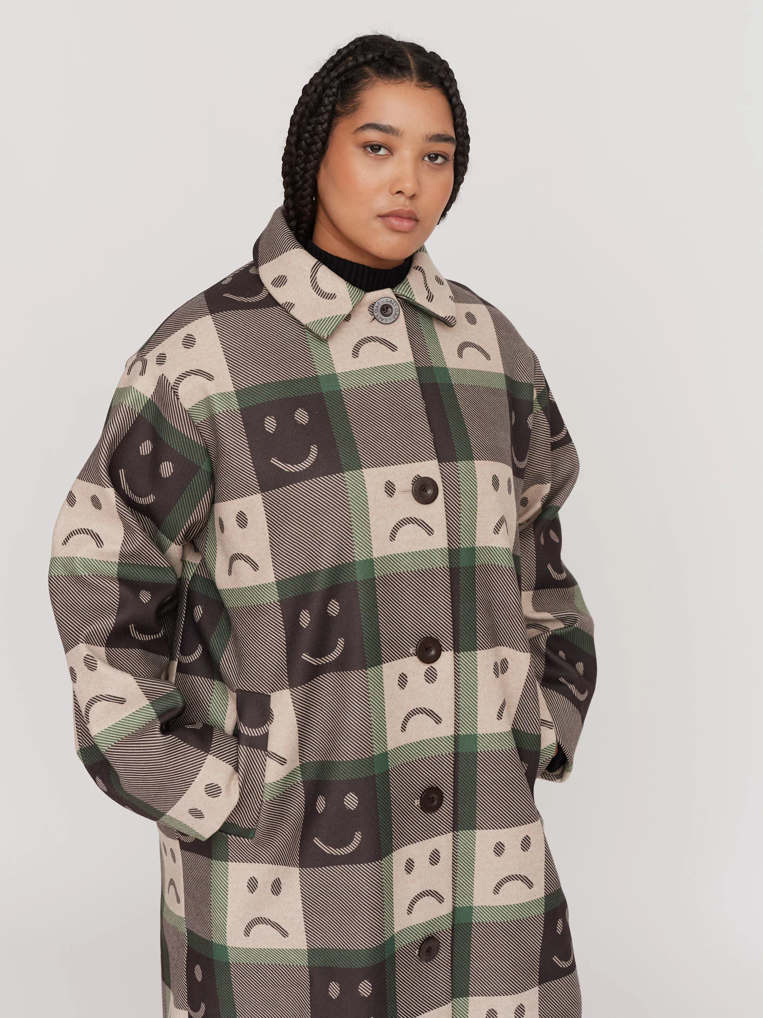 Happy Sad Check Coat - Image 3