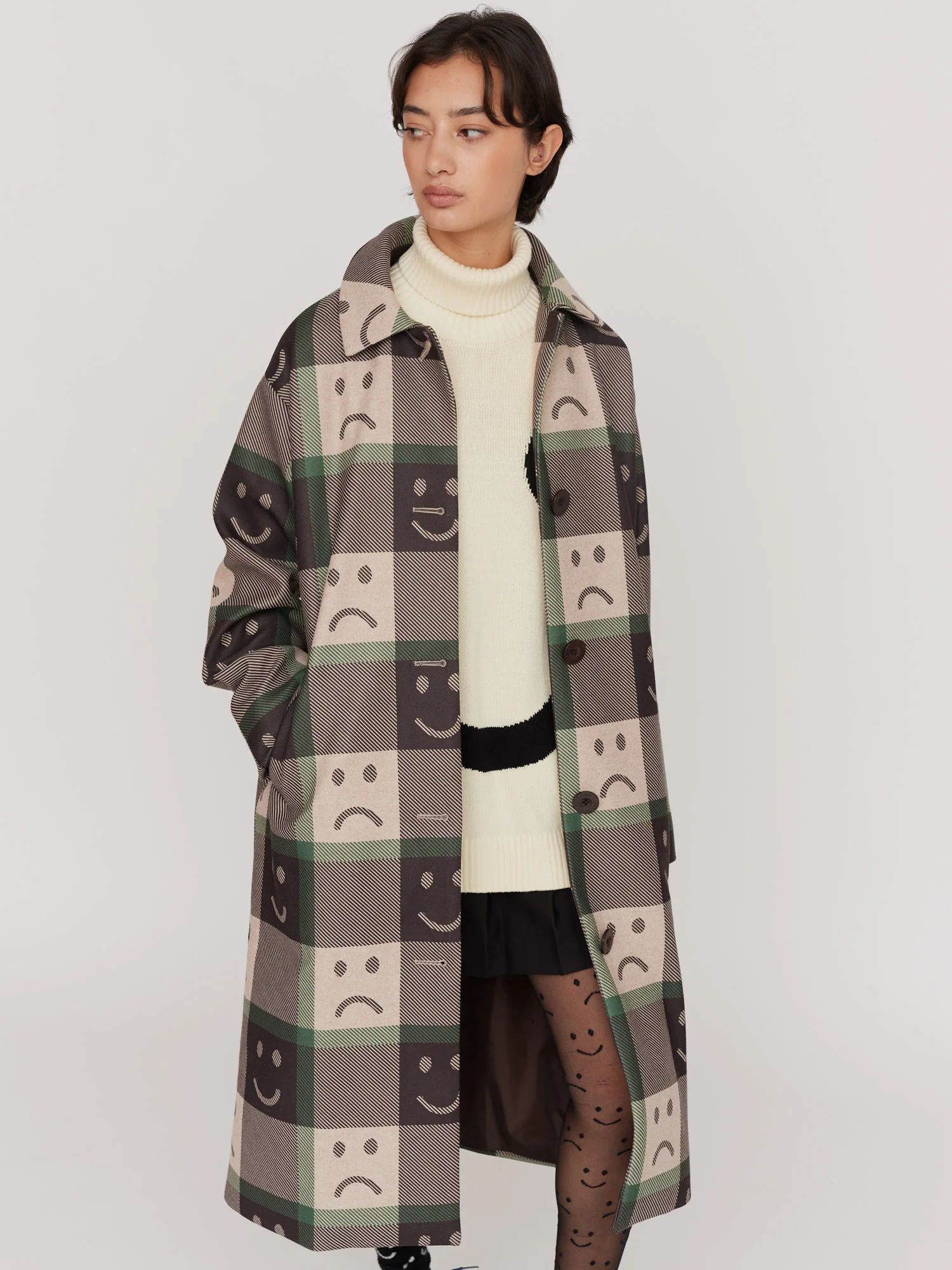 Happy Sad Check Coat - Image 8