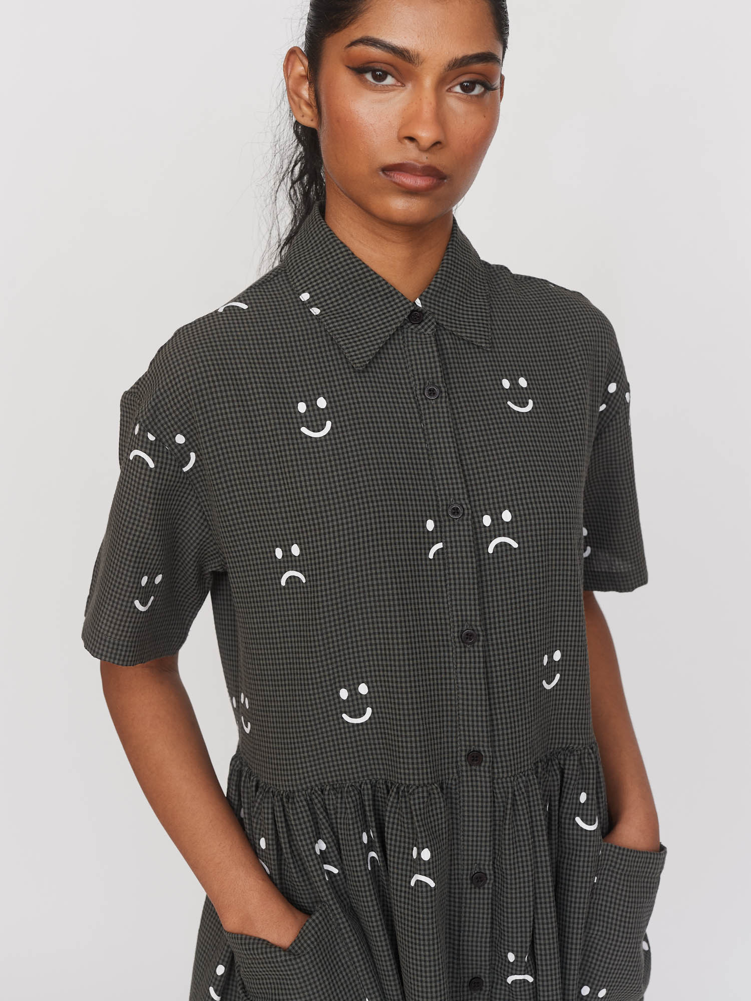 Happy Sad Check Smock Dress - Image 5