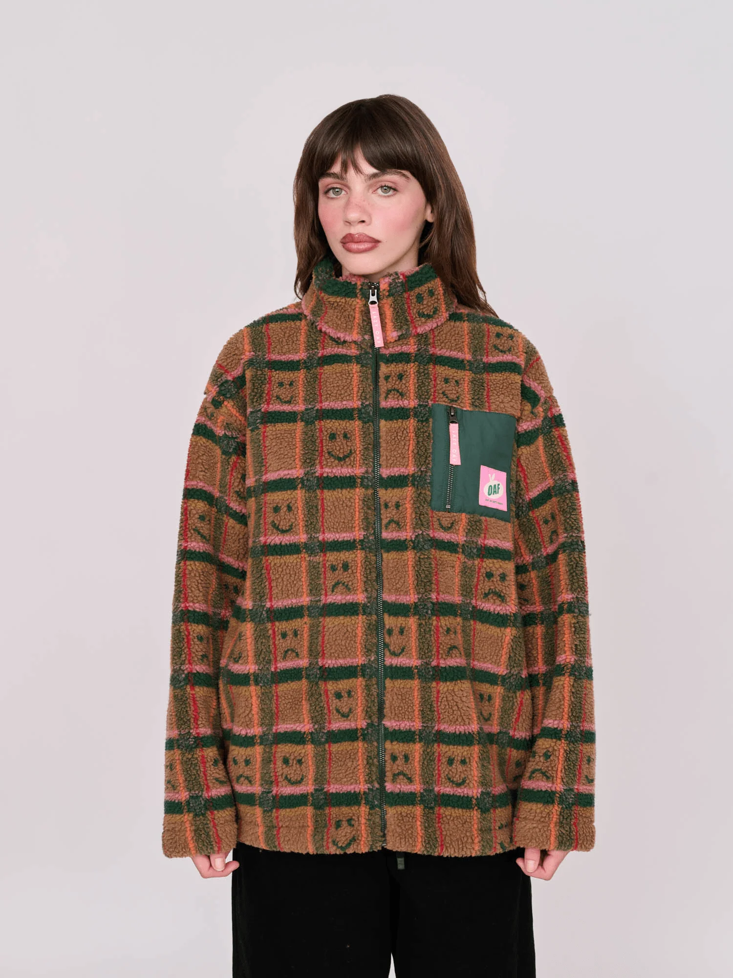 Happy Sad Check Zip Through Fleece