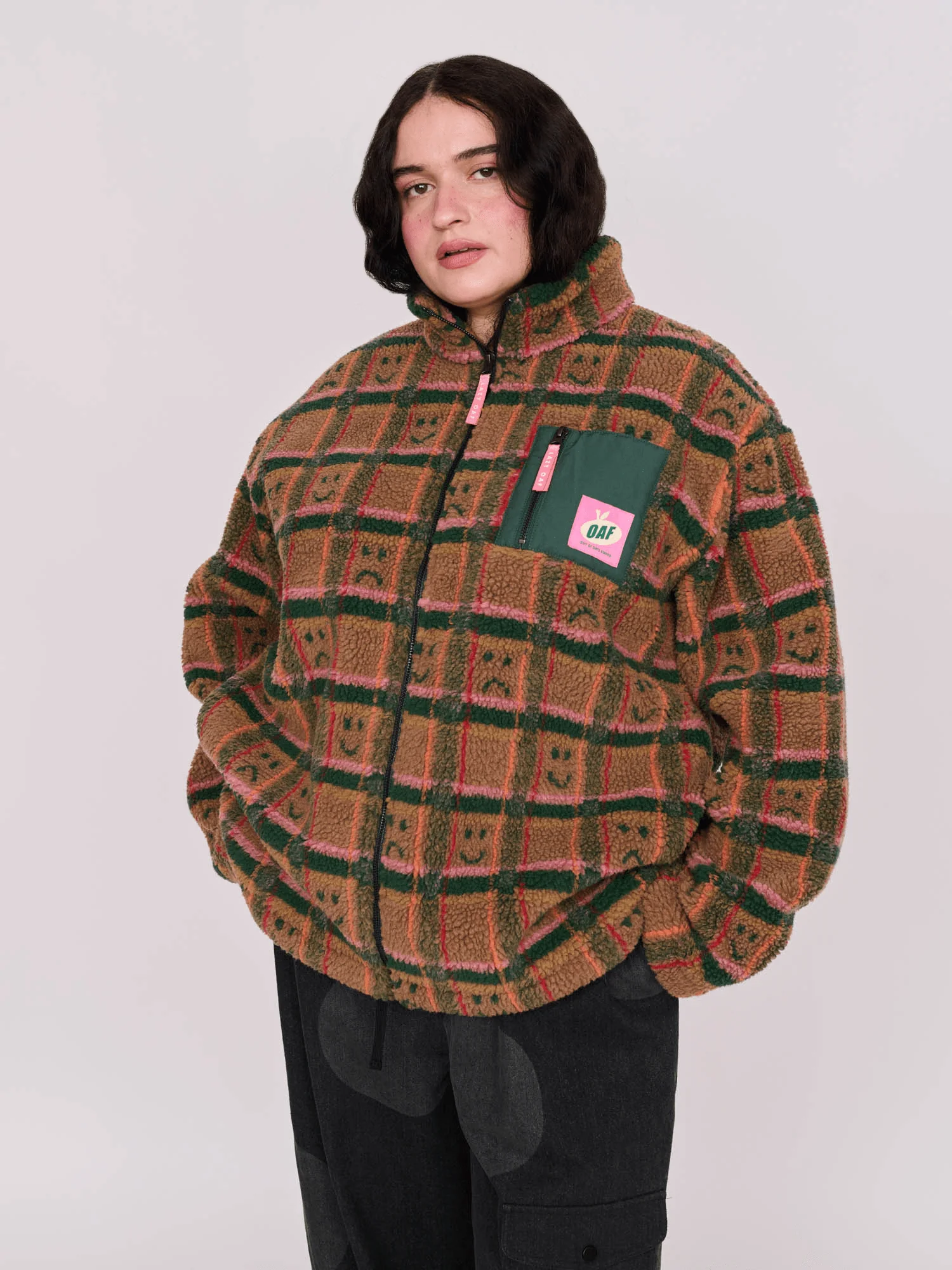 Happy Sad Check Zip Through Fleece - Image 2
