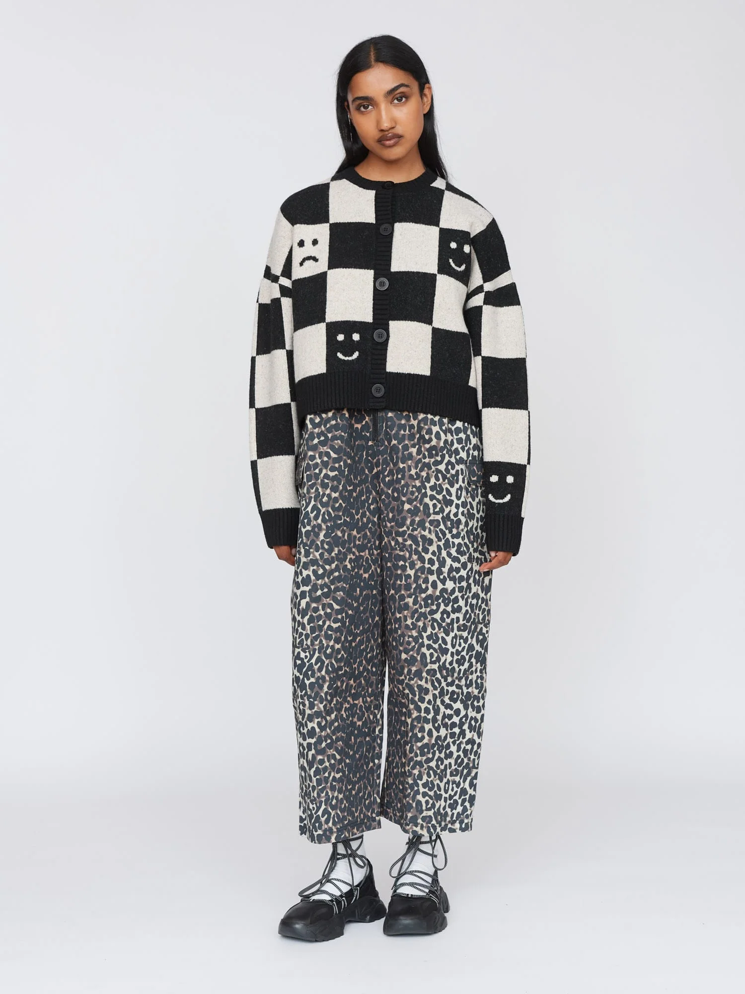 Happy Sad Checkerboard Cardigan - Image 4