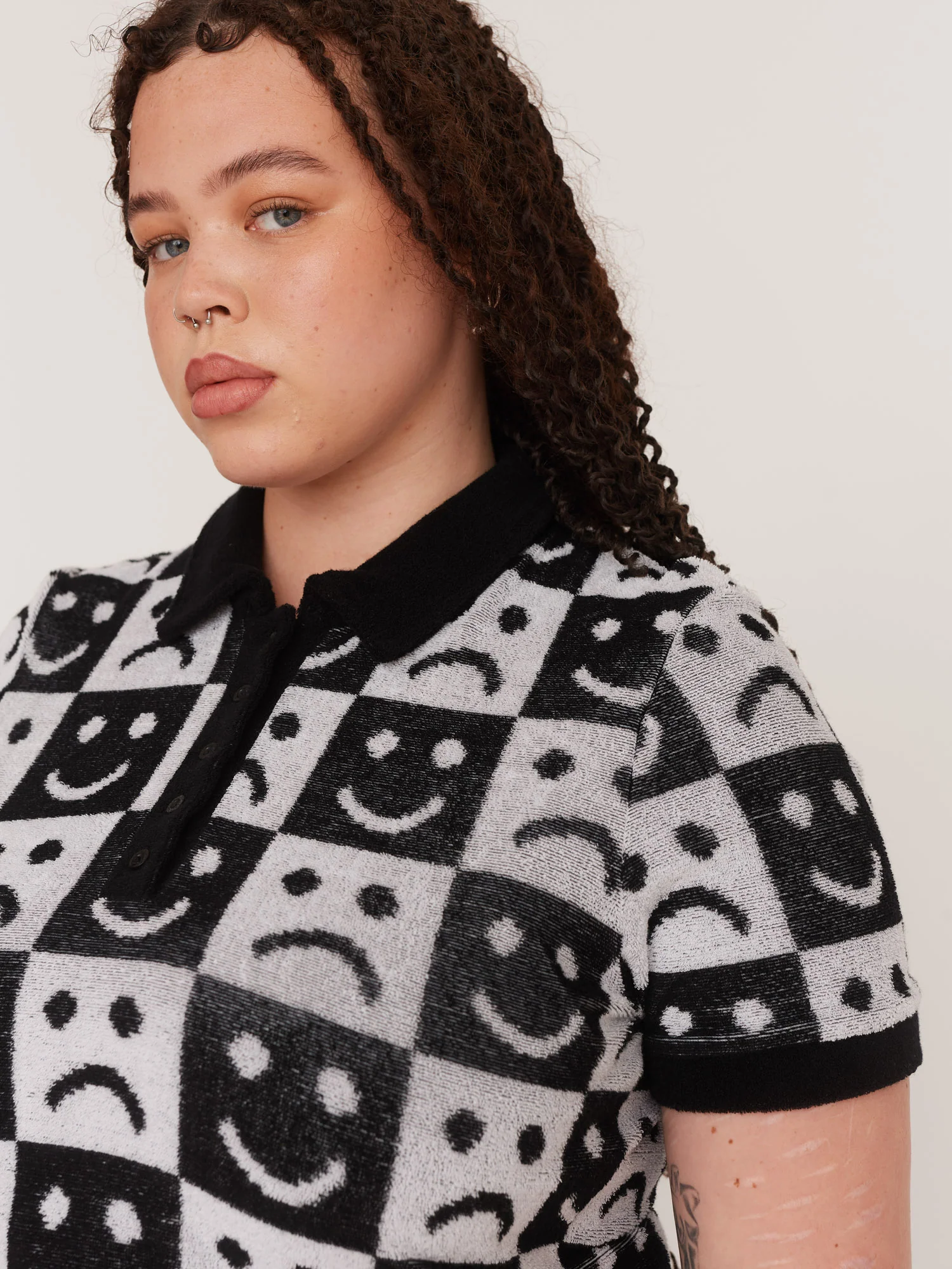 Happy Sad Checkerboard Polo Top - Image 3
