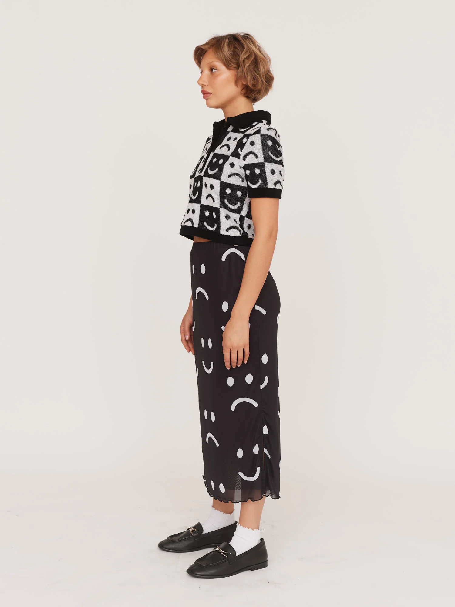 Happy Sad Checkerboard Polo Top - Image 4