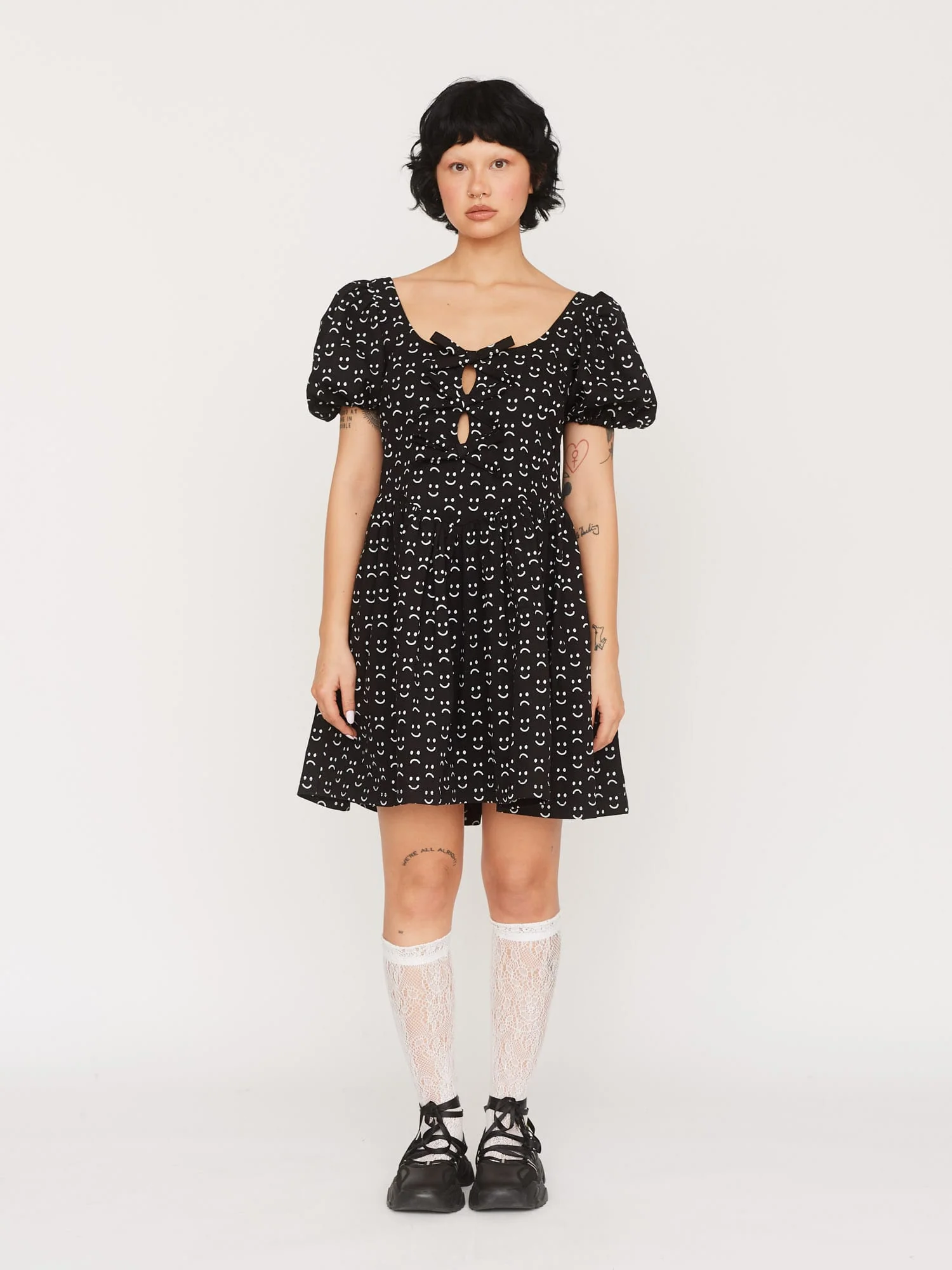Happy Sad Cut Out Smock Dress
