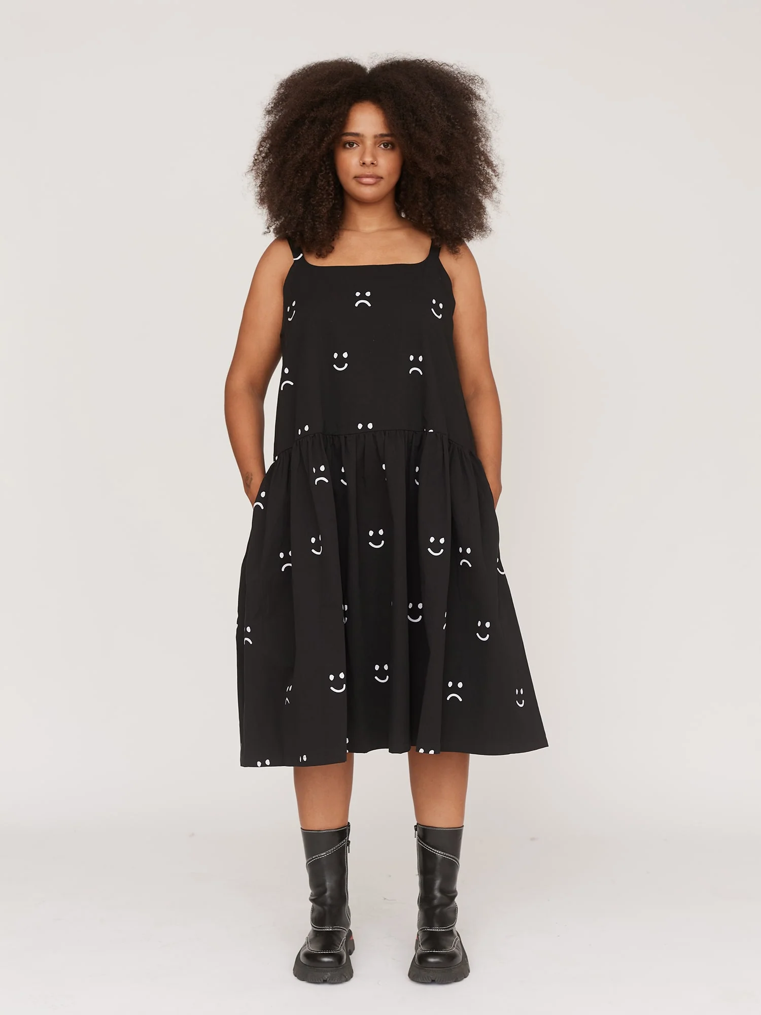 Happy Sad Drop Waist Smock Dress
