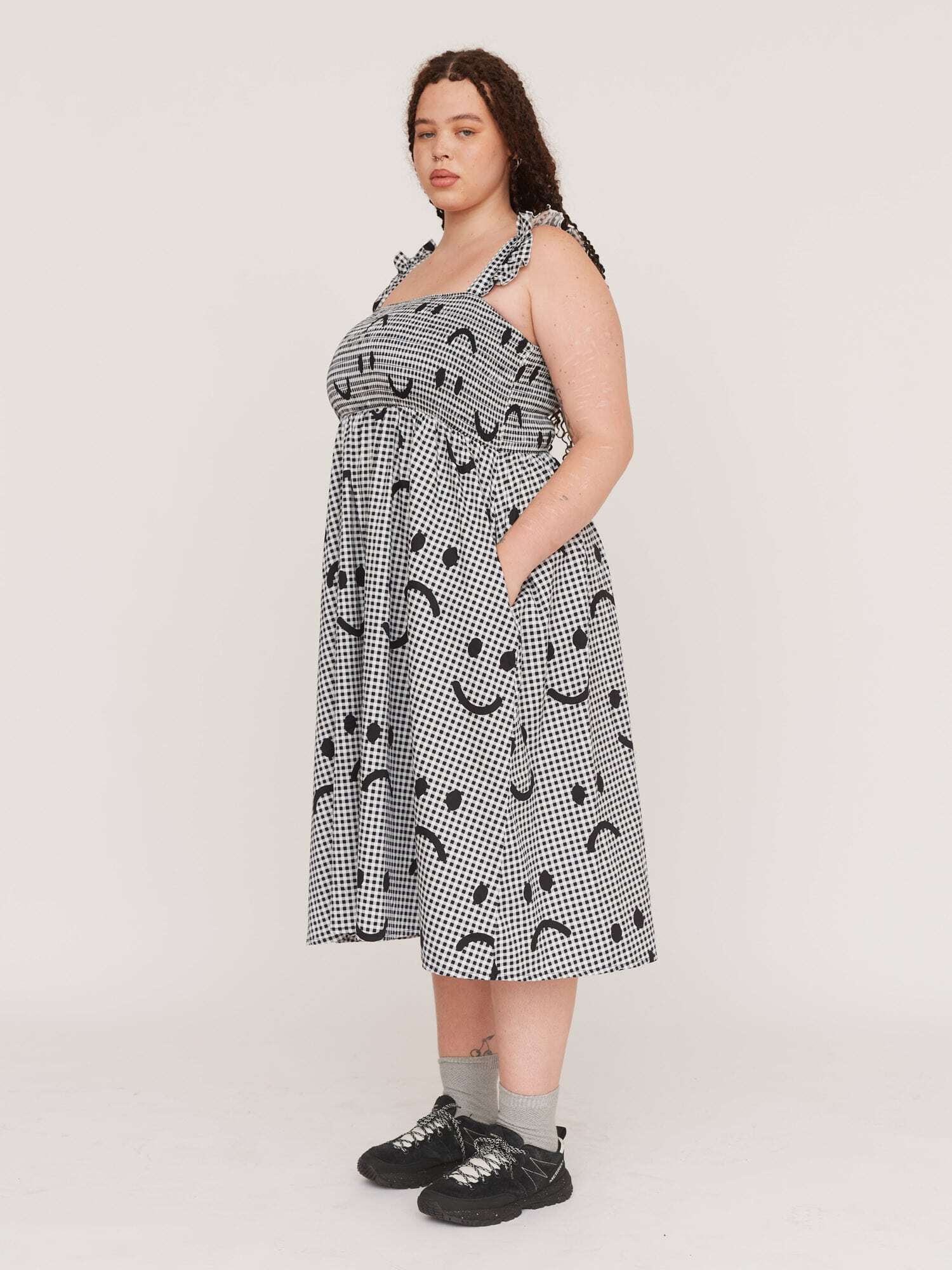 Happy Sad Gingham Shirred Dress - Image 2