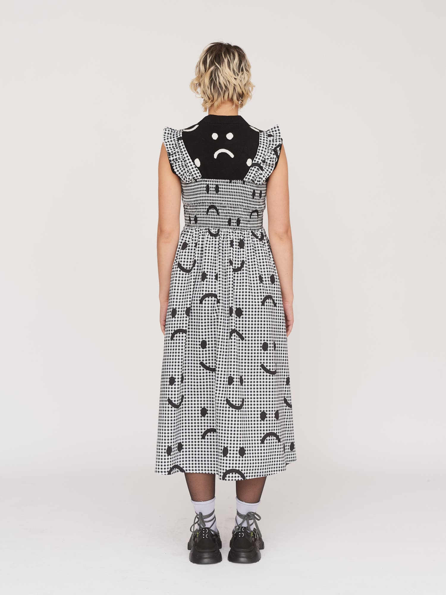 Happy Sad Gingham Shirred Dress - Image 3